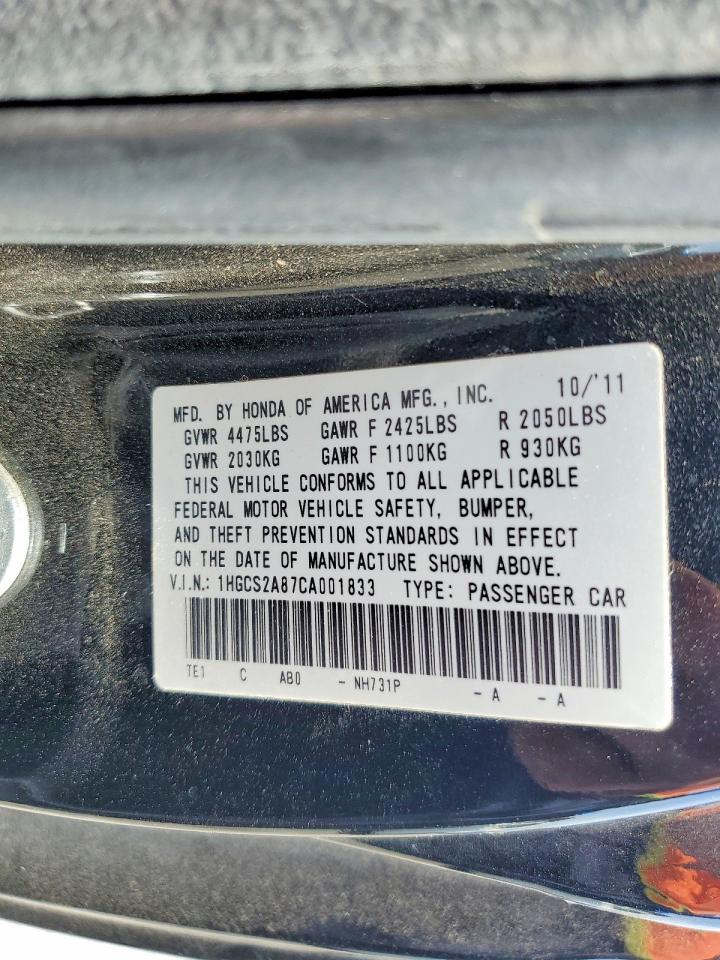 2012 Honda Accord Exl Black vin: 1HGCS2A87CA001833