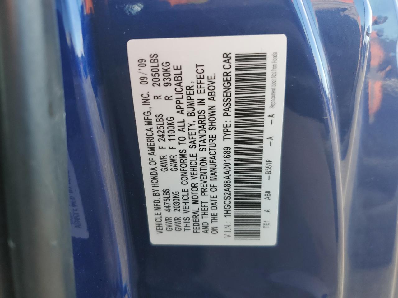 2010 Honda Accord Exl Blue vin: 1HGCS2A88AA001689