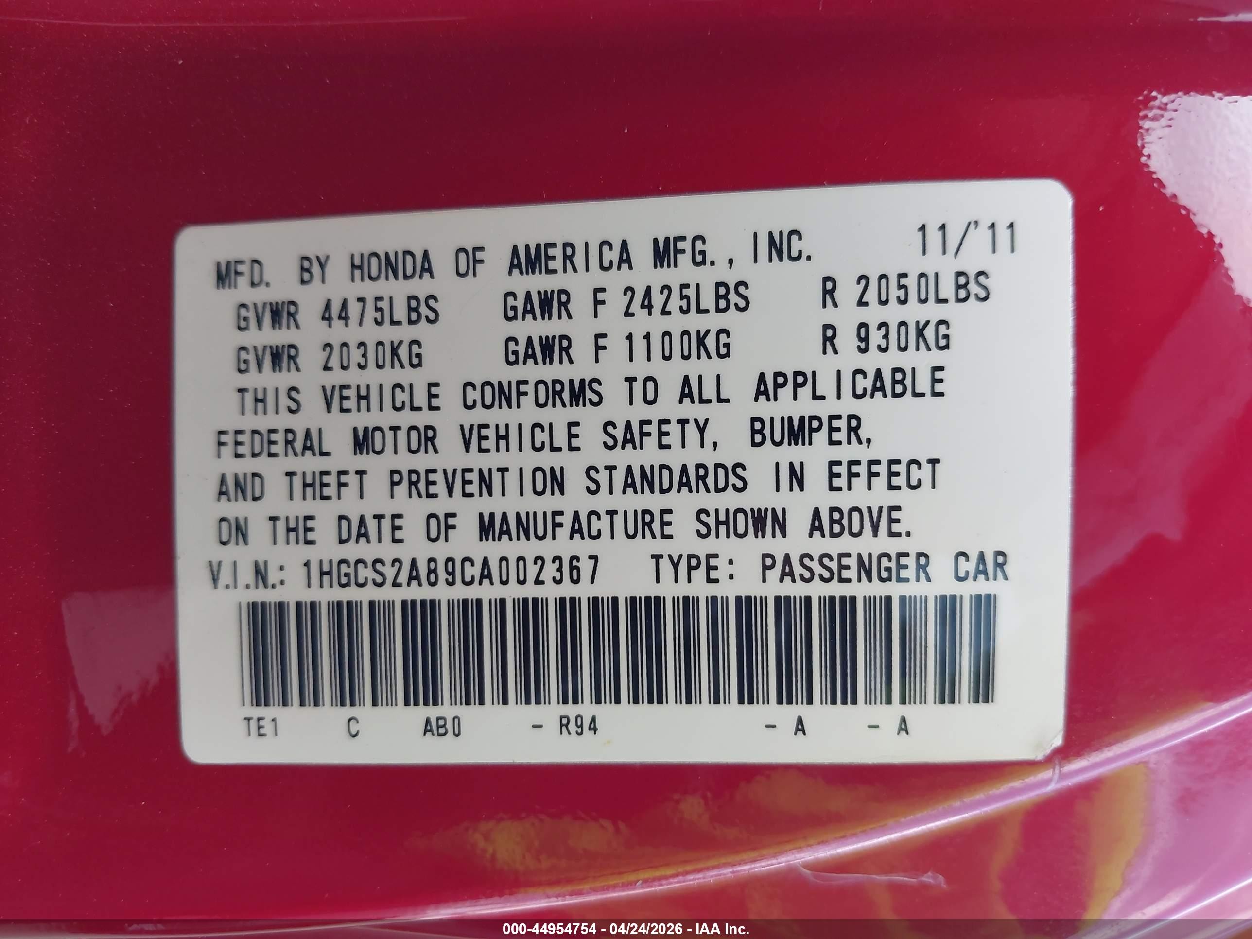 2012 Honda Accord 3.5 Ex-l Красный vin: 1HGCS2A89CA002367