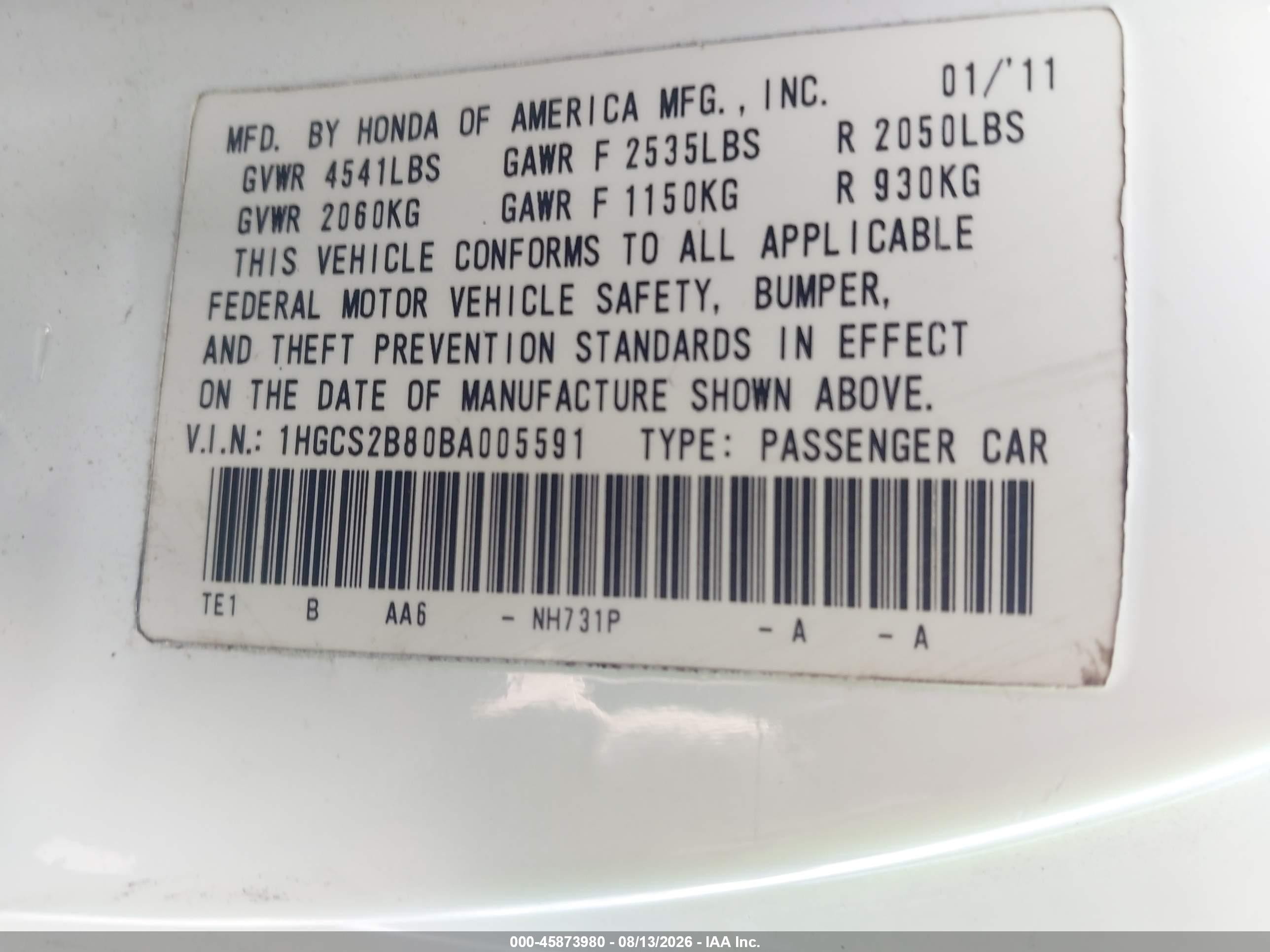 2011 Honda Accord 3.5 Ex-l Белый vin: 1HGCS2B80BA005591