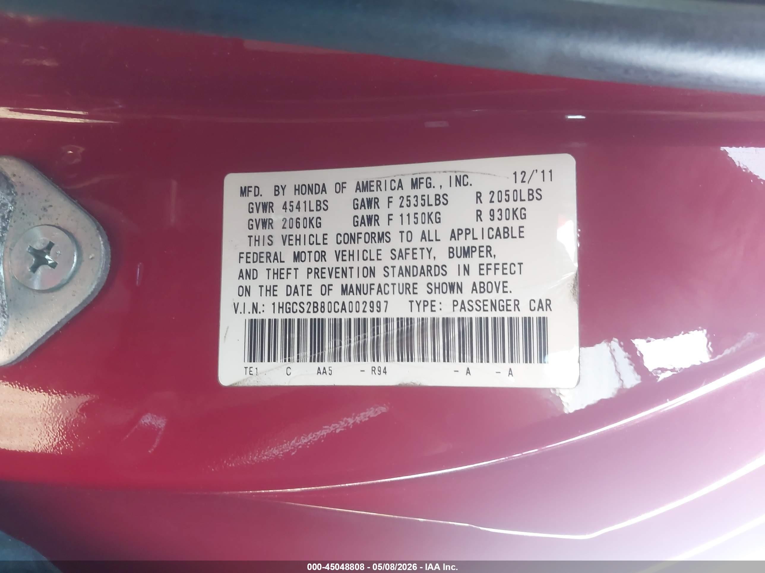 2012 Honda Accord 3.5 Ex-l Red vin: 1HGCS2B80CA002997