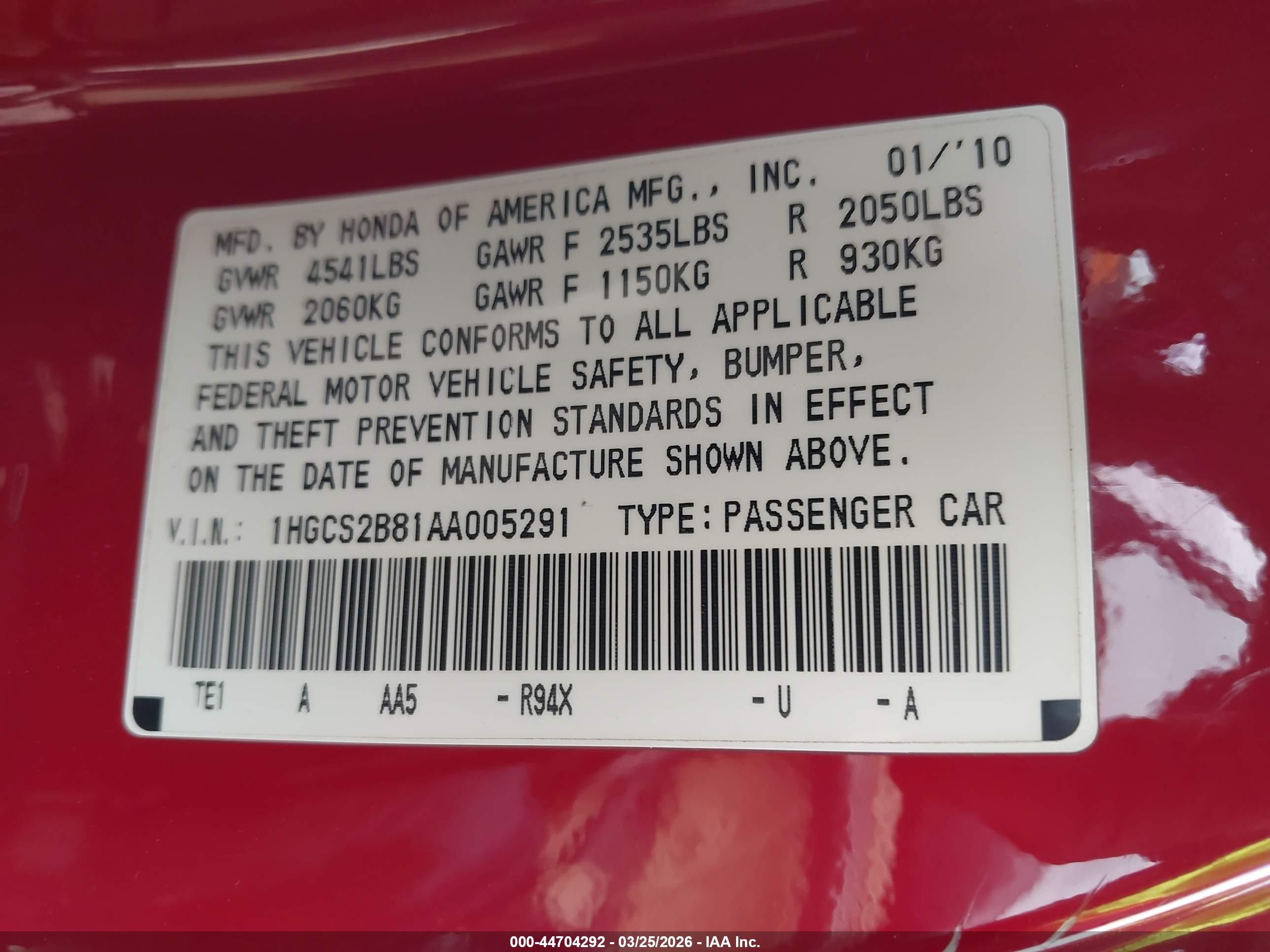2010 Honda Accord 3.5 Ex-l Red vin: 1HGCS2B81AA005291