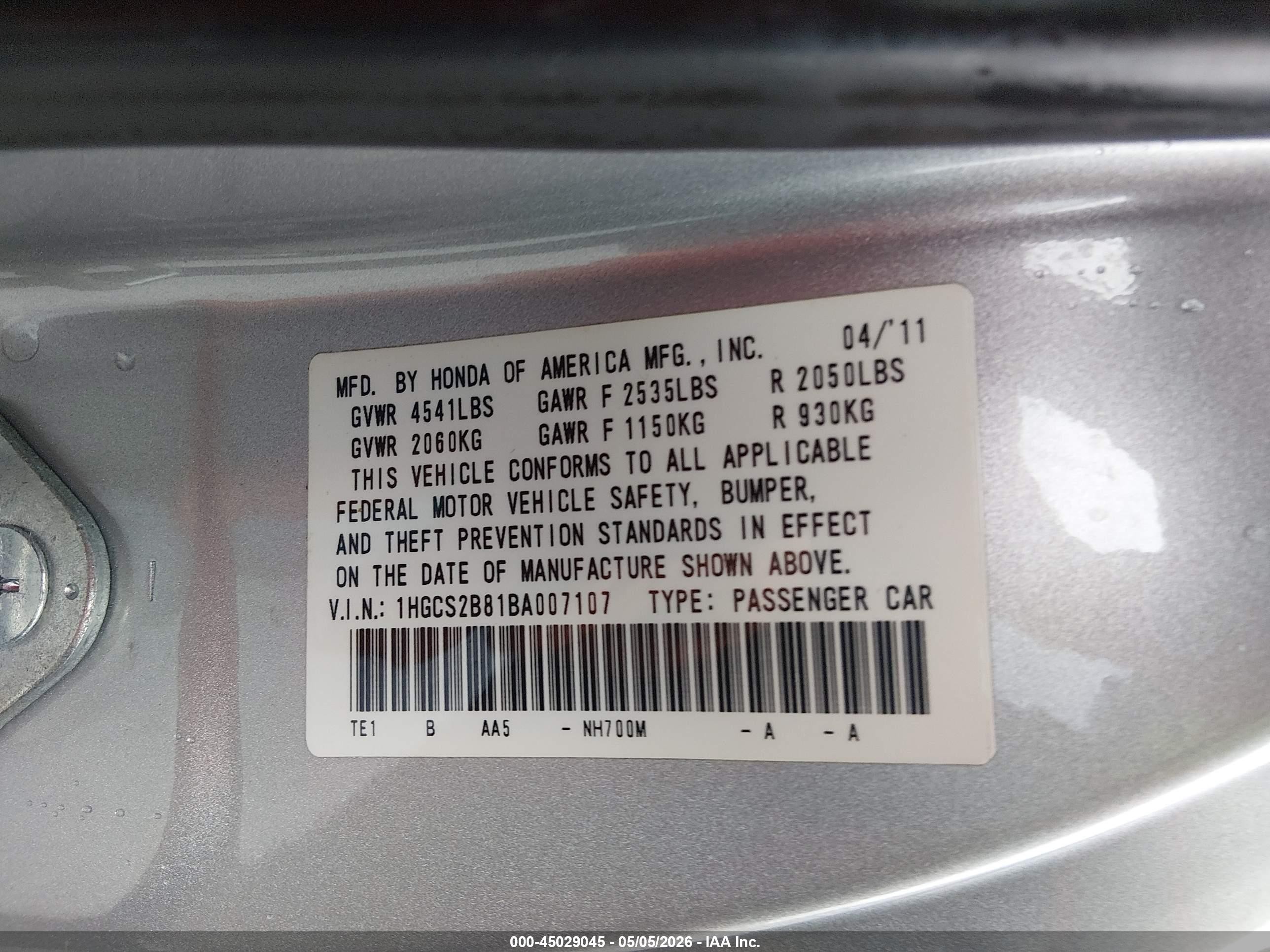 2011 Honda Accord 3.5 Ex-l Серебряный vin: 1HGCS2B81BA007107