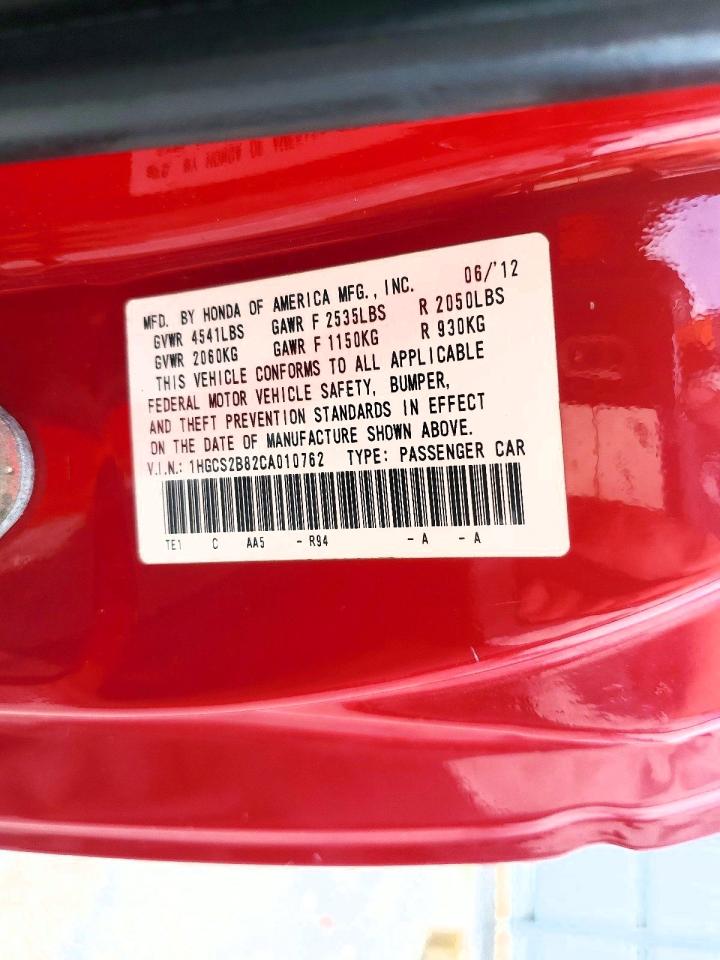 2012 Honda Accord Exl Red vin: 1HGCS2B82CA010762
