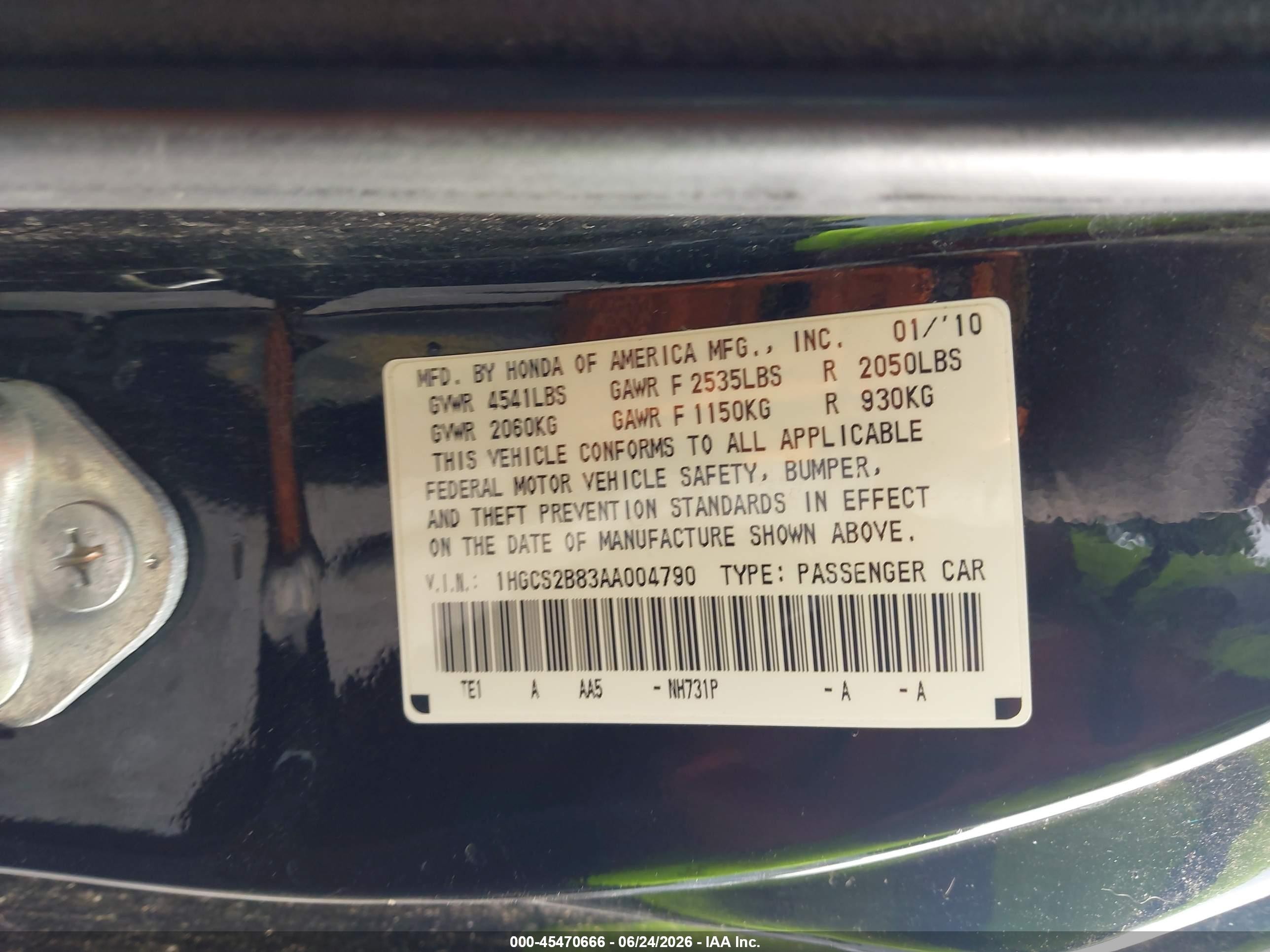 2010 Honda Accord 3.5 Ex-l Black vin: 1HGCS2B83AA004790