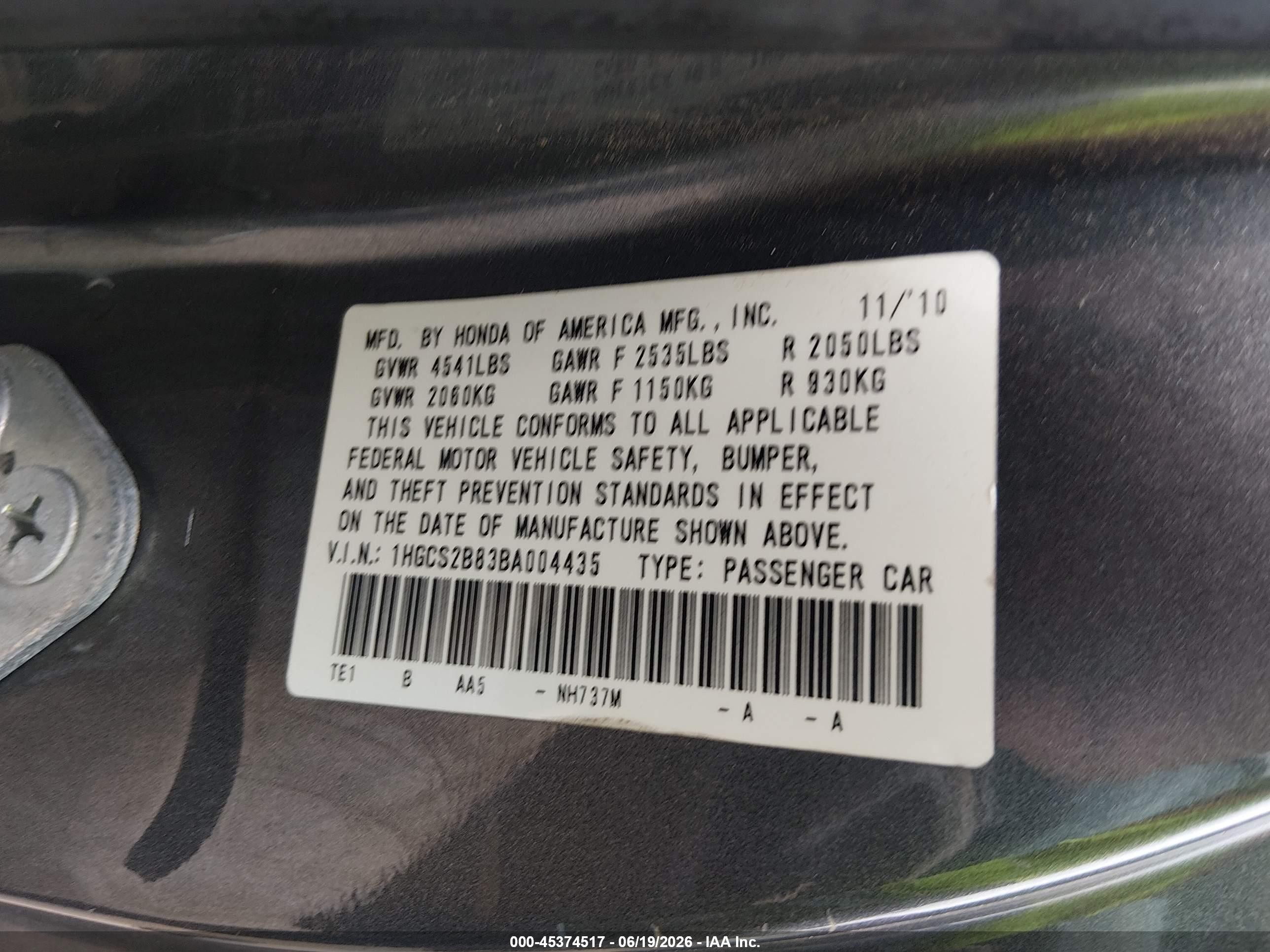 2011 Honda Accord 3.5 Ex-l Серый vin: 1HGCS2B83BA004435