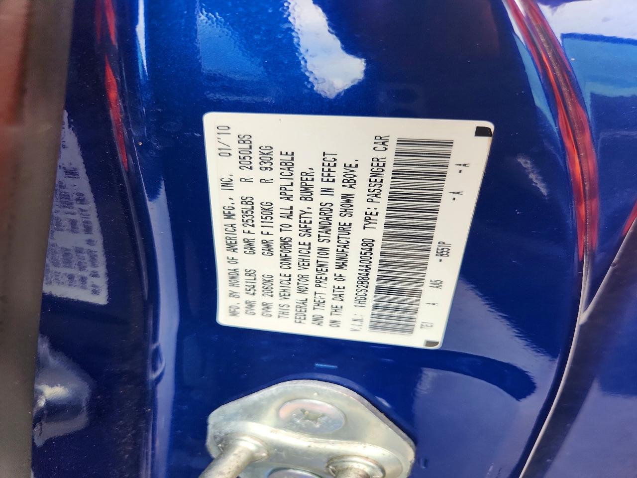 2010 Honda Accord Blue vin: 1HGCS2B84AA005480