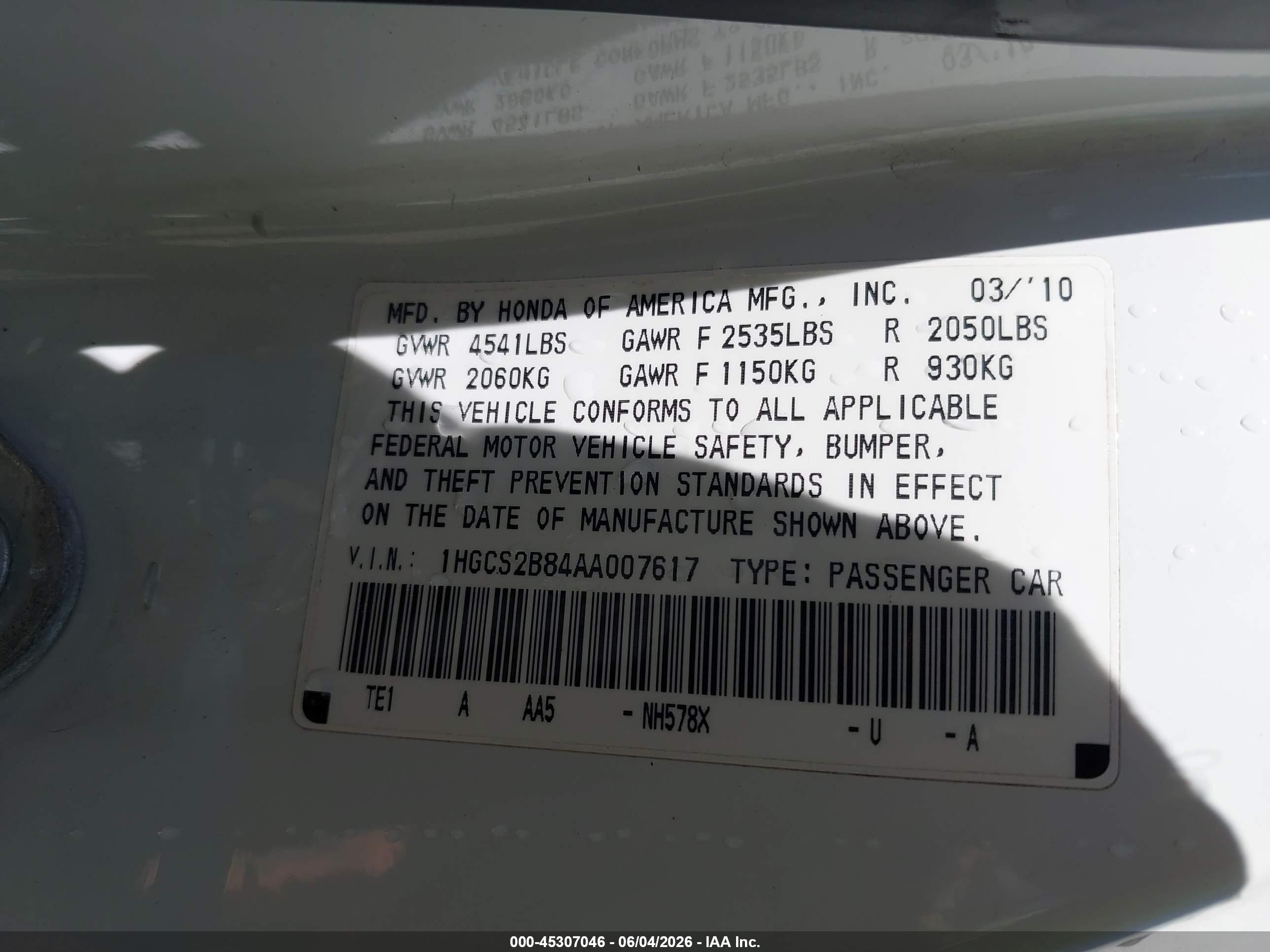 2010 Honda Accord 3.5 Ex-l White vin: 1HGCS2B84AA007617