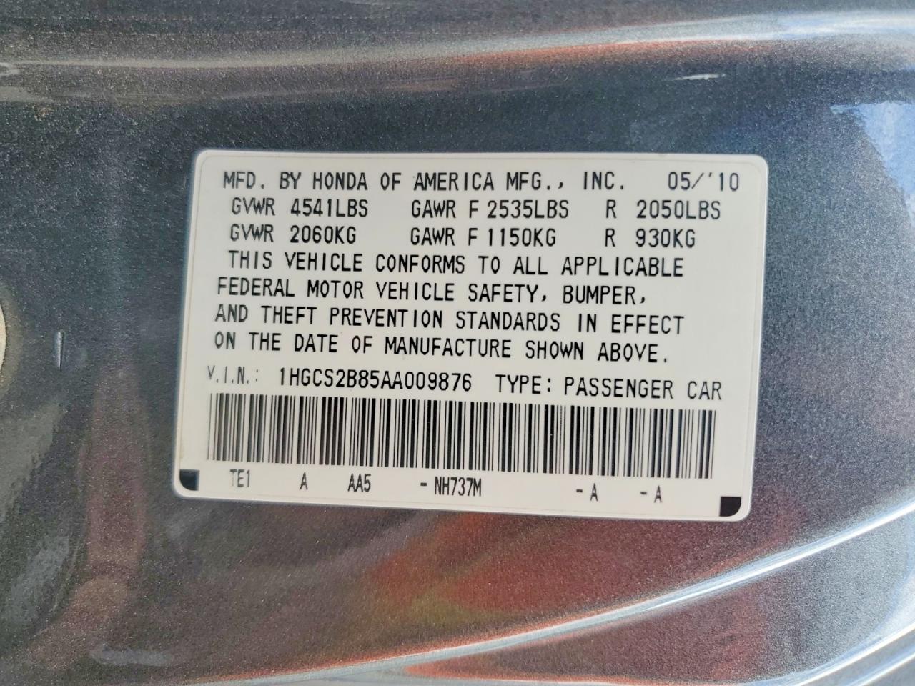 2010 Honda Accord Exl Gray vin: 1HGCS2B85AA009876