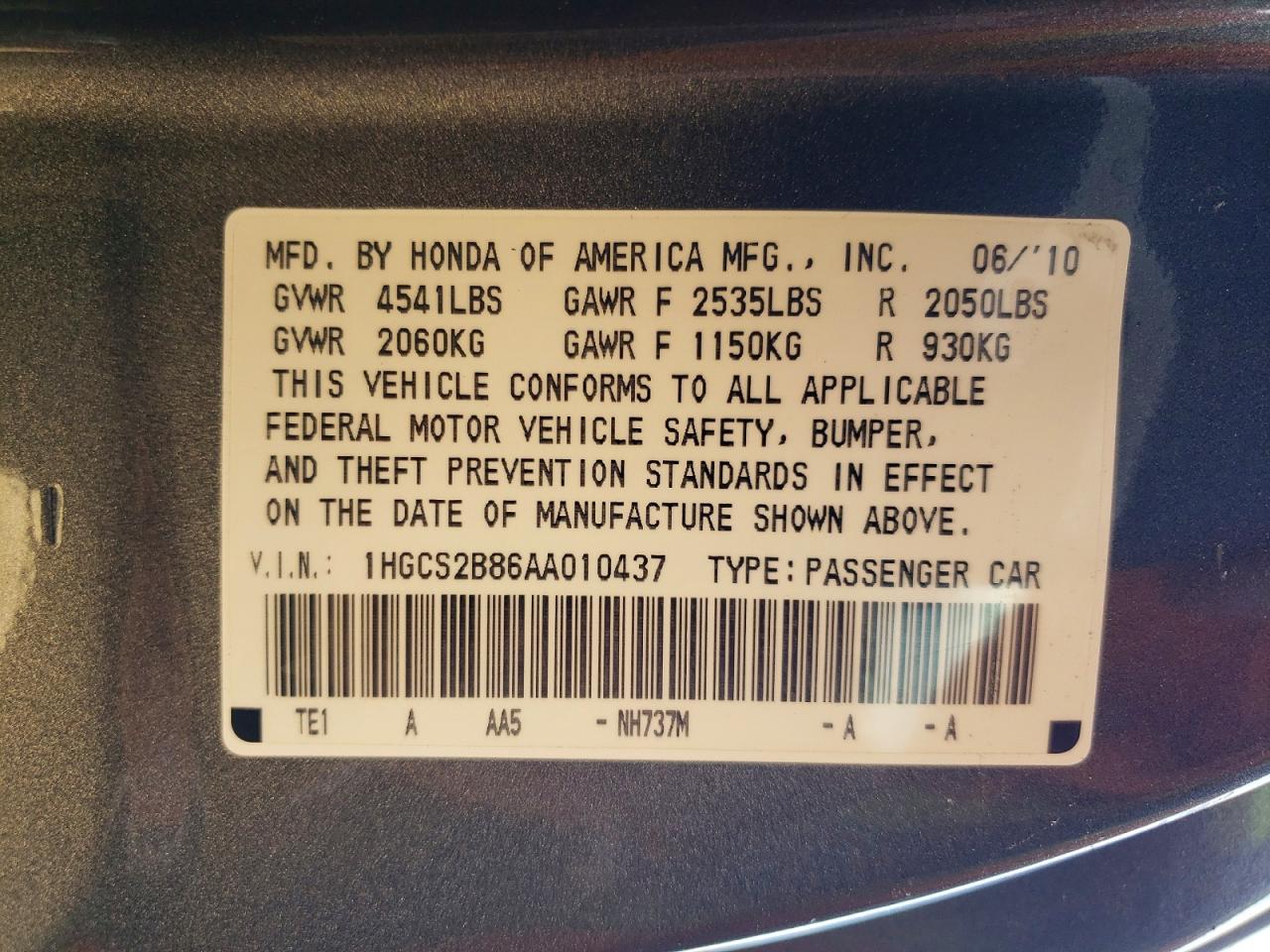 2010 Honda Accord Exl Gray vin: 1HGCS2B86AA010437
