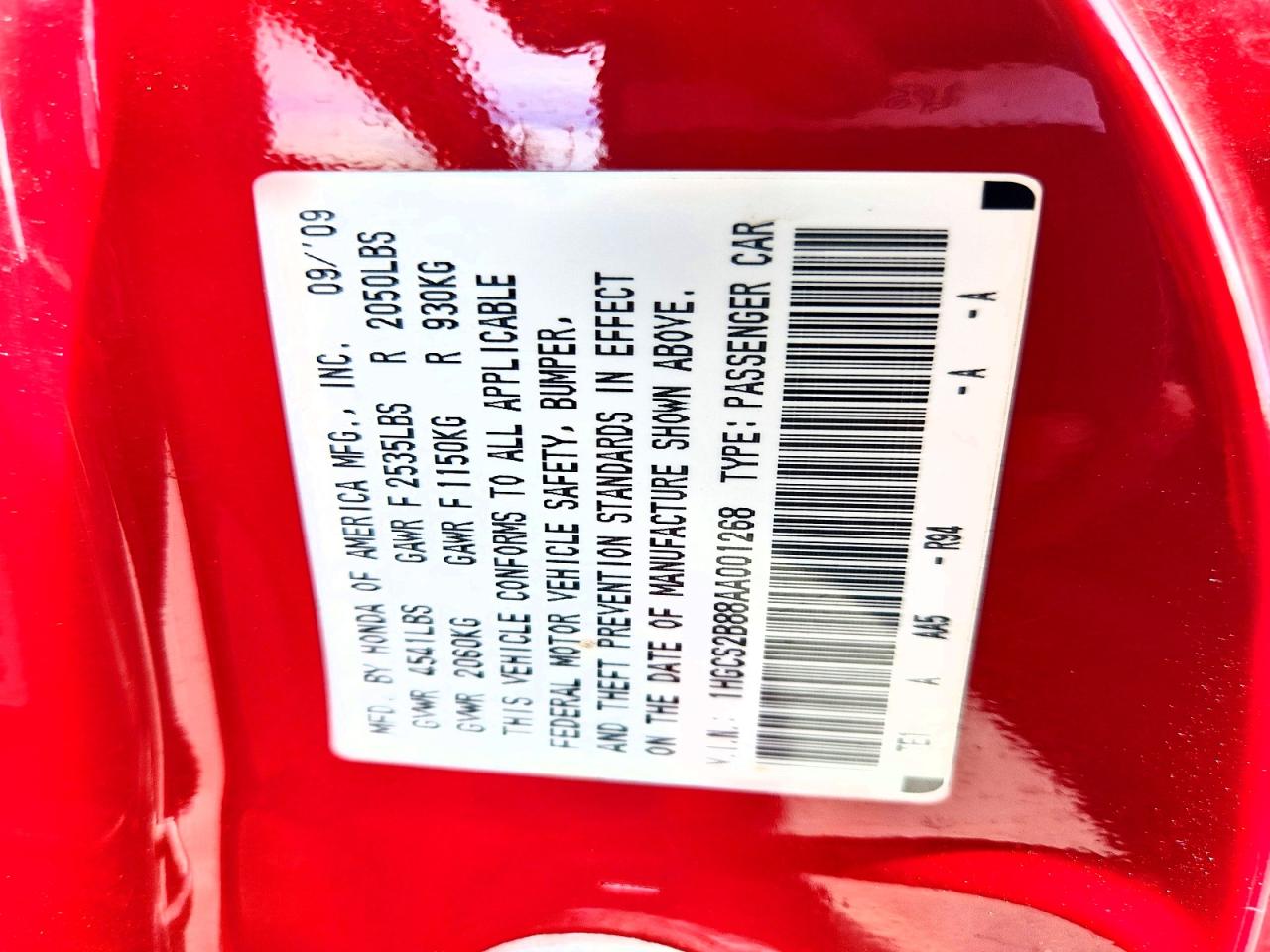 2010 Honda Accord Exl Red vin: 1HGCS2B88AA001268