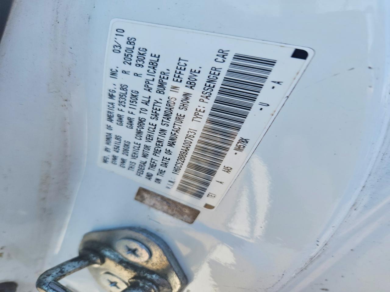 2010 Honda Accord Exl White vin: 1HGCS2B89AA007631