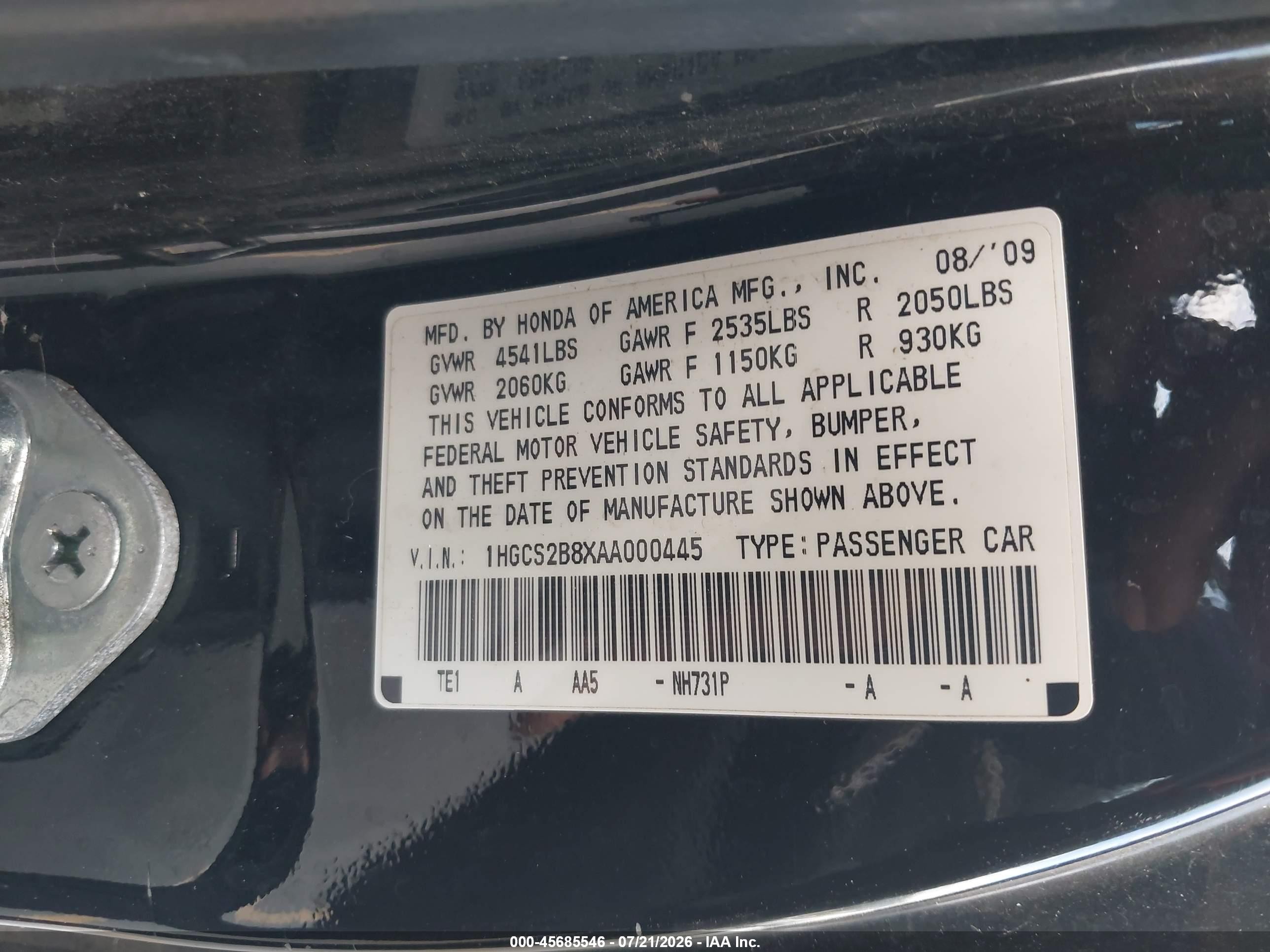 2010 Honda Accord 3.5 Ex-l Black vin: 1HGCS2B8XAA000445