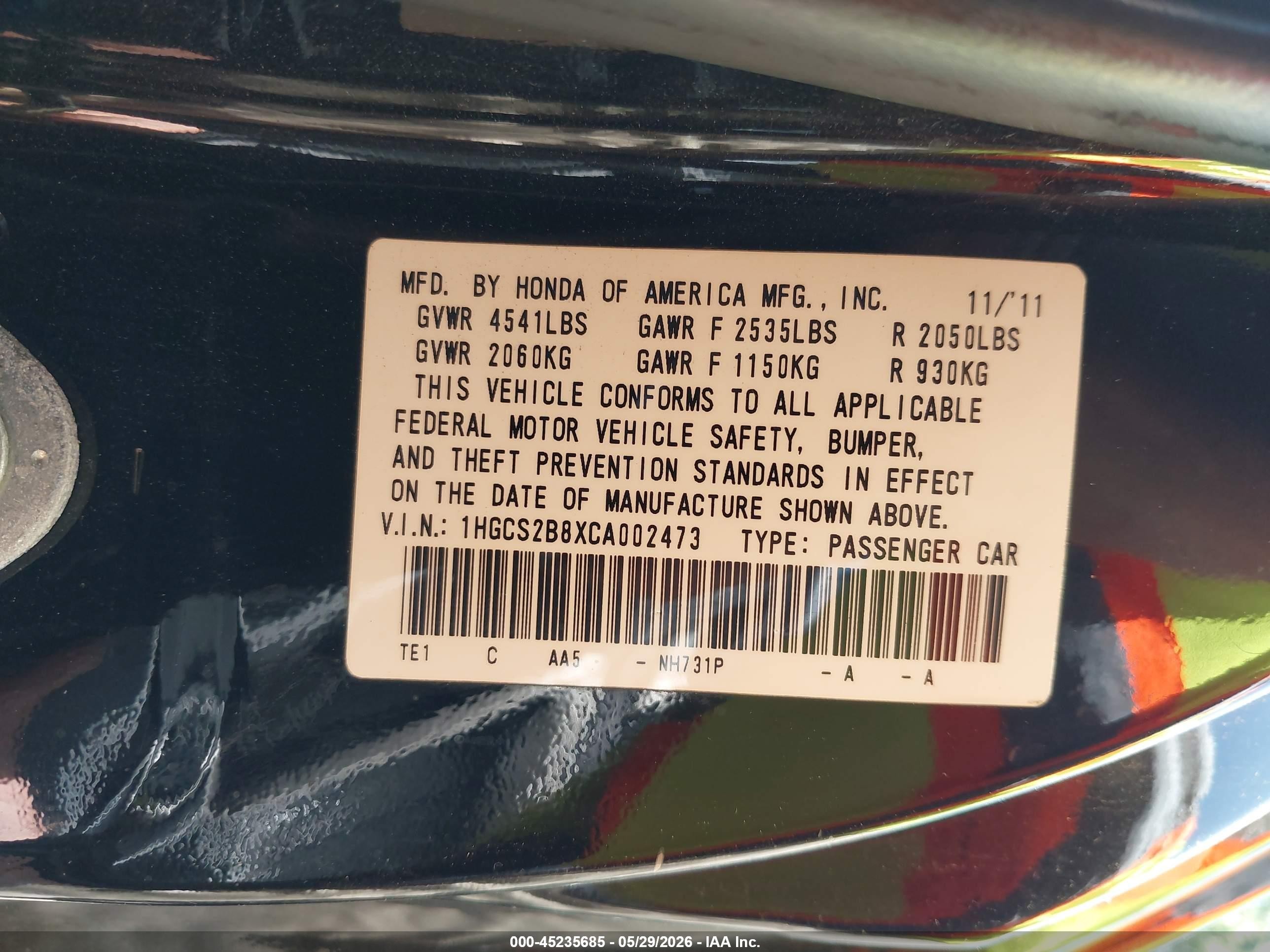 2012 Honda Accord 3.5 Ex-l Black vin: 1HGCS2B8XCA002473