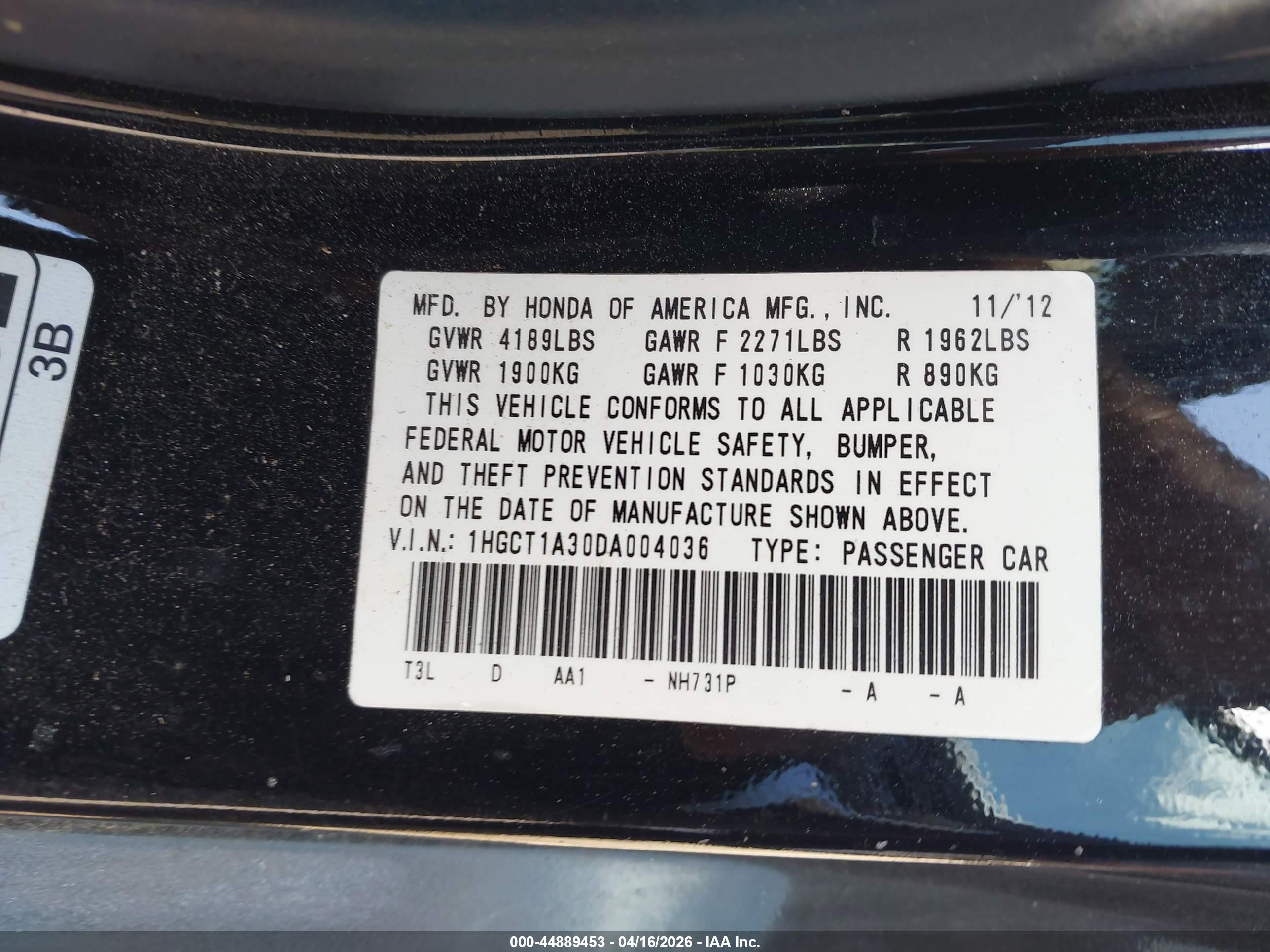 2013 Honda Accord Lx-s Black vin: 1HGCT1A30DA004036