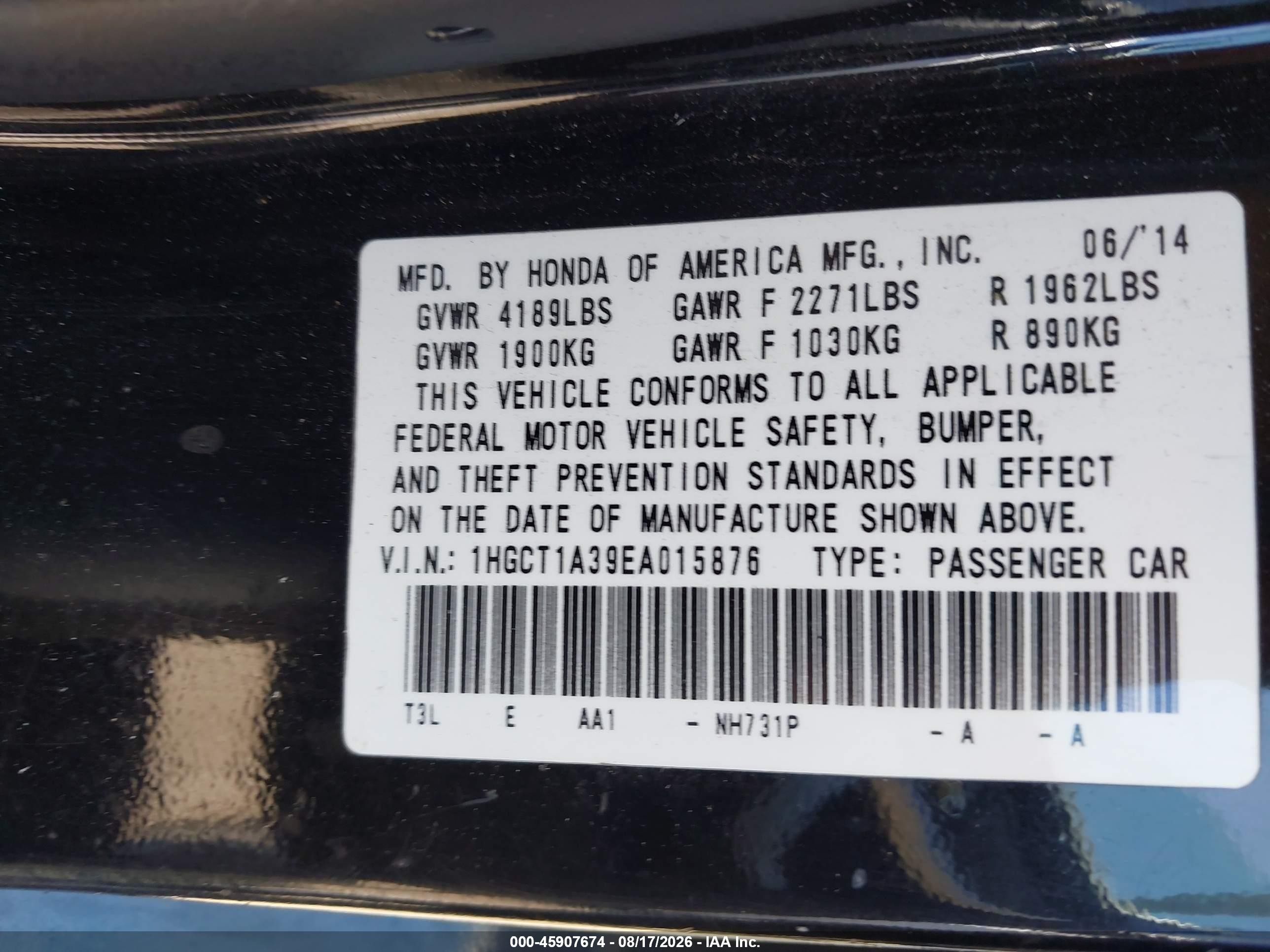 2014 Honda Accord Lx-s Черный vin: 1HGCT1A39EA015876