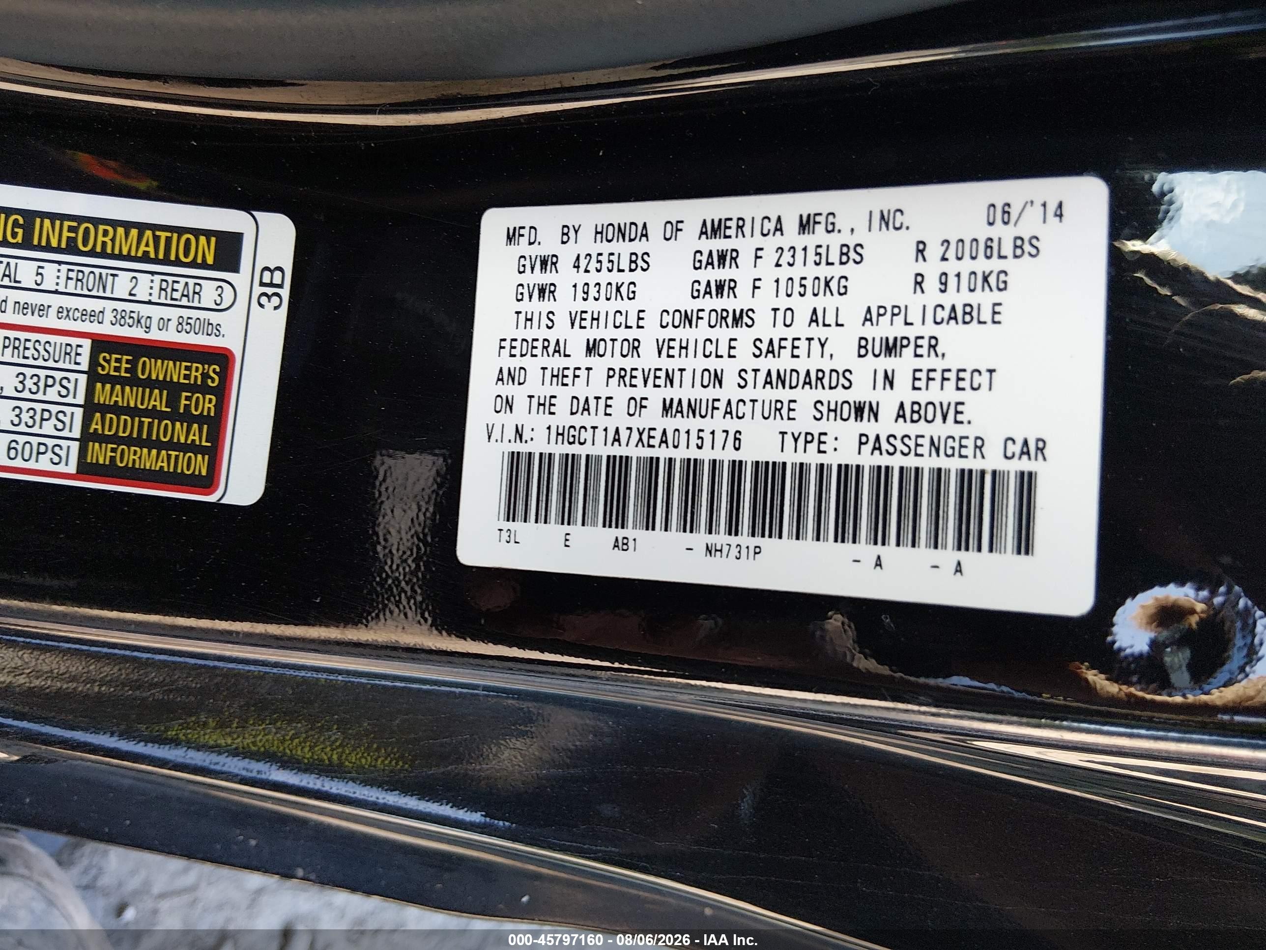 2014 Honda Accord Ex Черный vin: 1HGCT1A7XEA015176