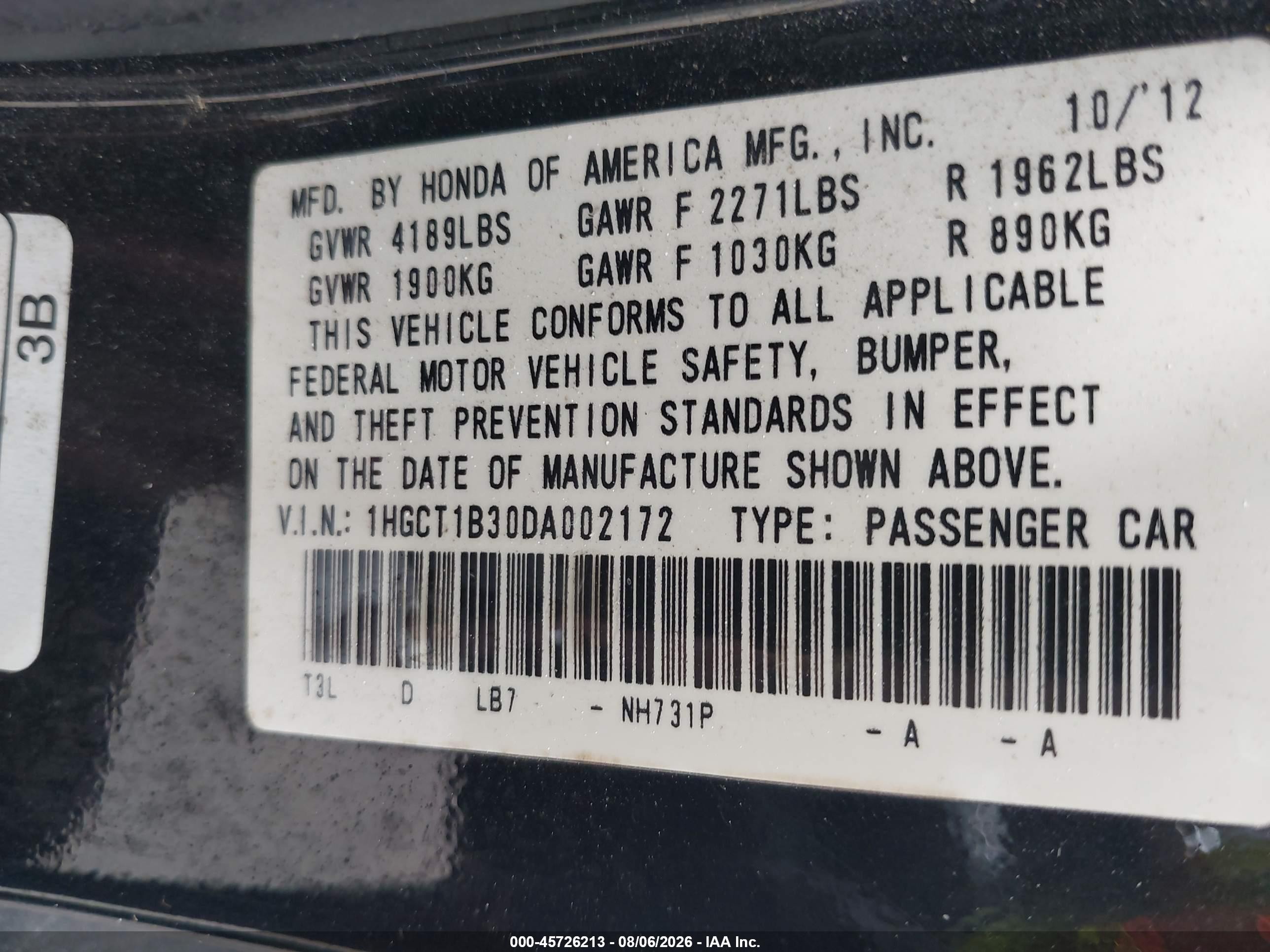 2013 Honda Accord Lx-s Black vin: 1HGCT1B30DA002172