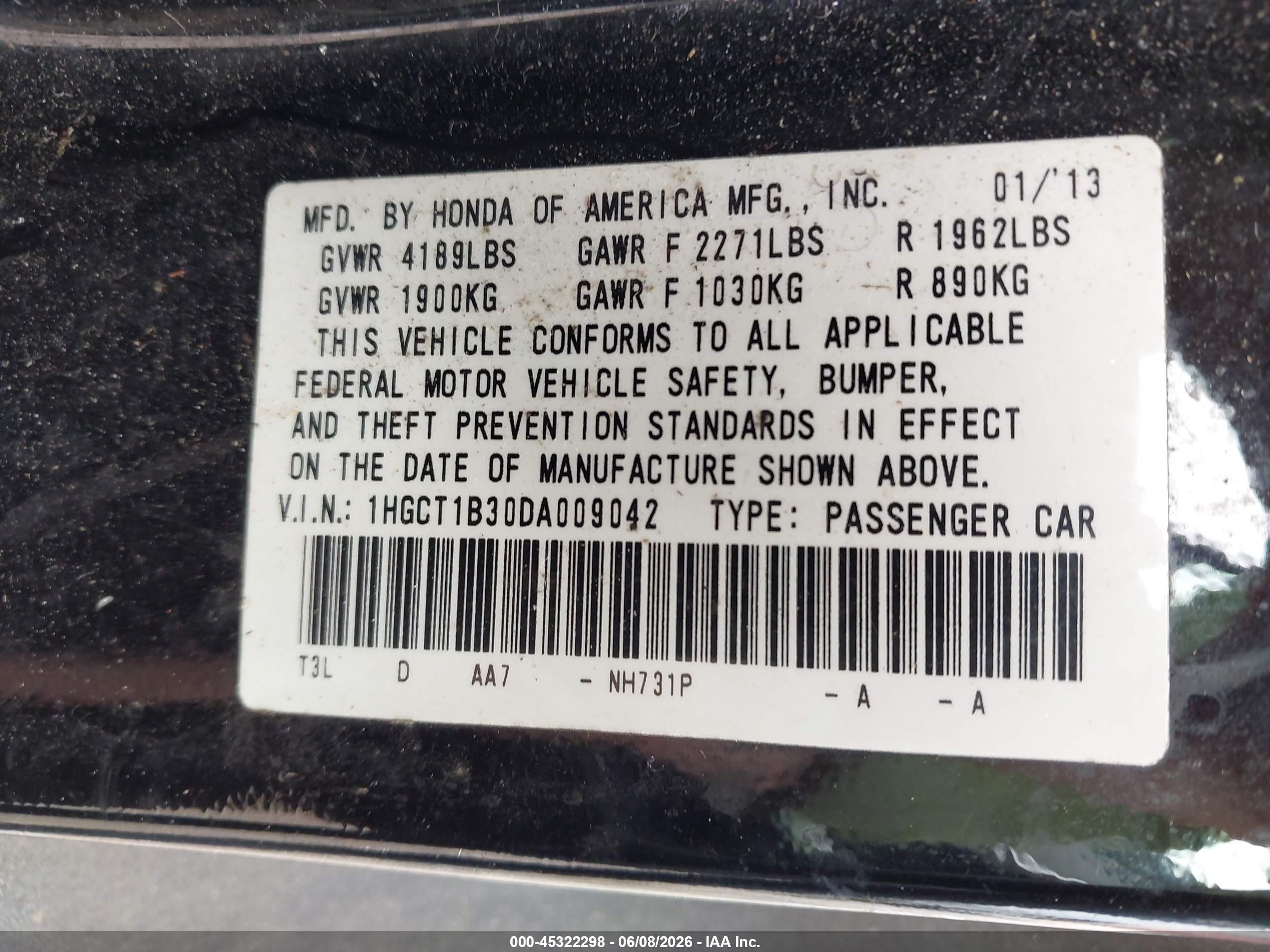 2013 Honda Accord Lx-s Black vin: 1HGCT1B30DA009042