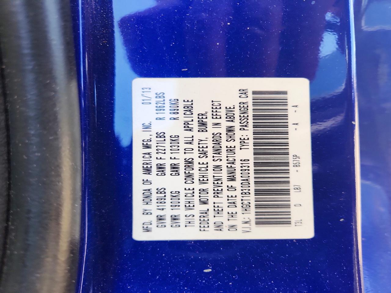2013 Honda Accord Lx-s Blue vin: 1HGCT1B30DA009316