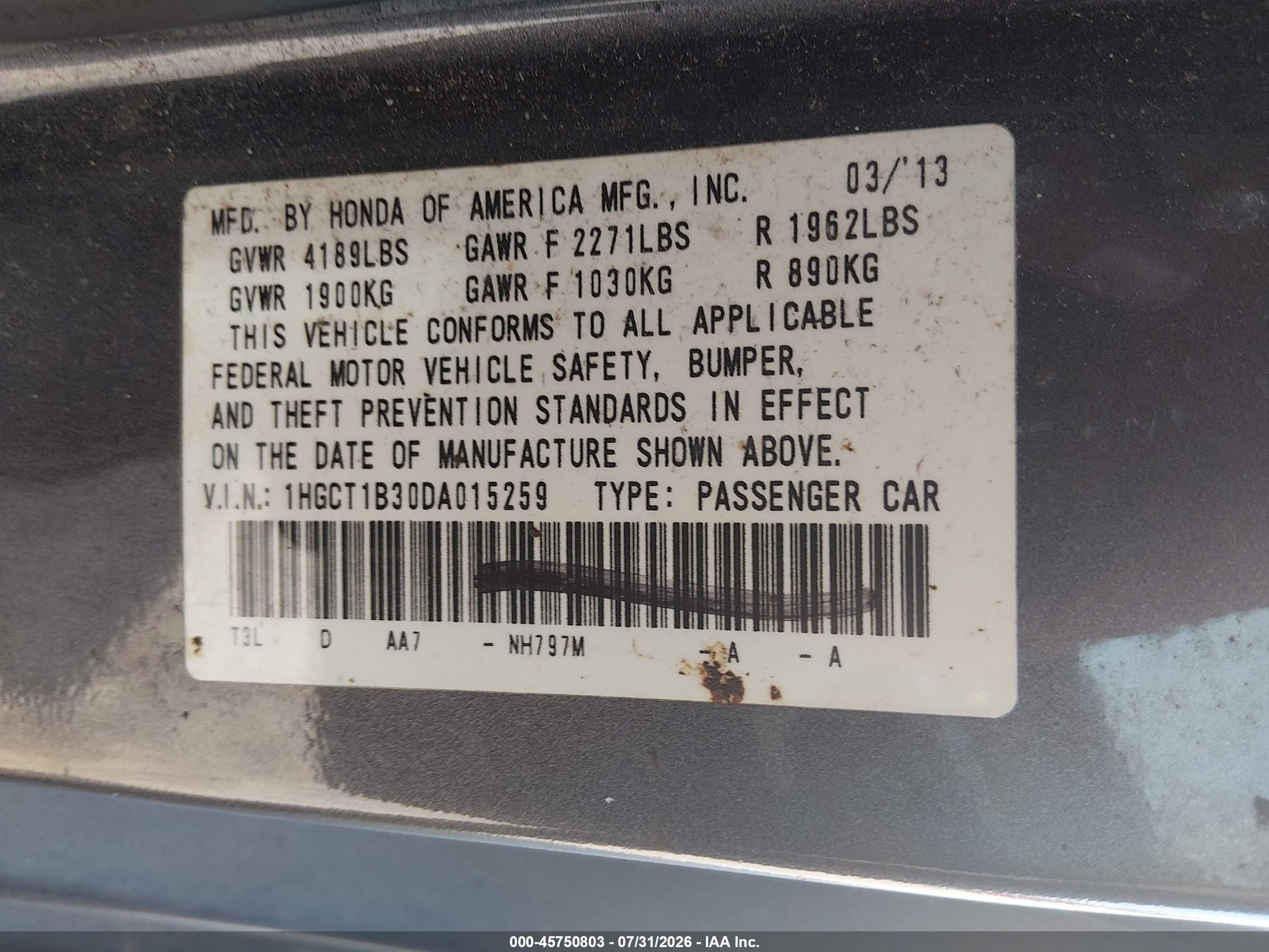 2013 Honda Accord Lx-s Gray vin: 1HGCT1B30DA015259