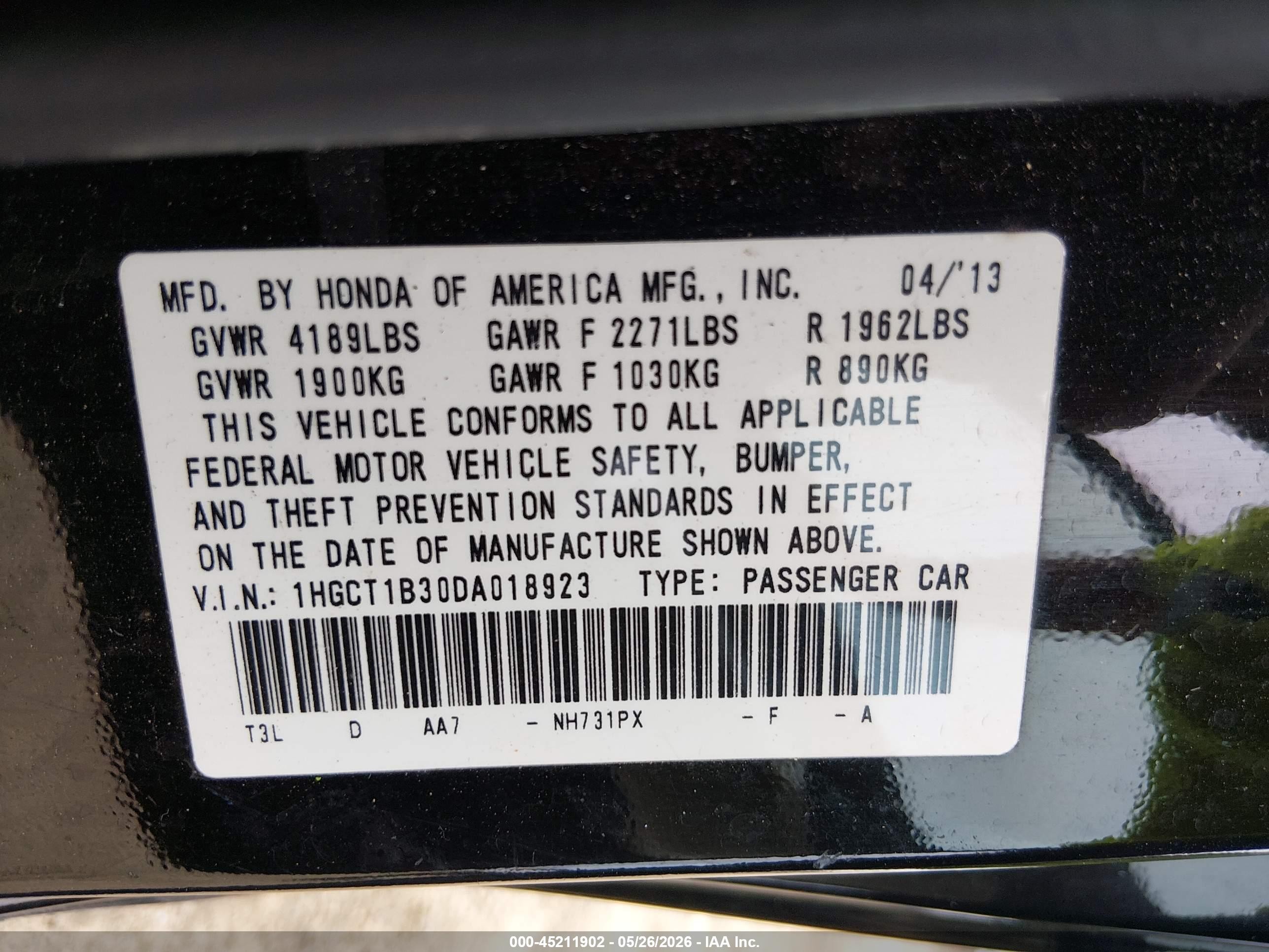 2013 Honda Accord Lx-s Black vin: 1HGCT1B30DA018923
