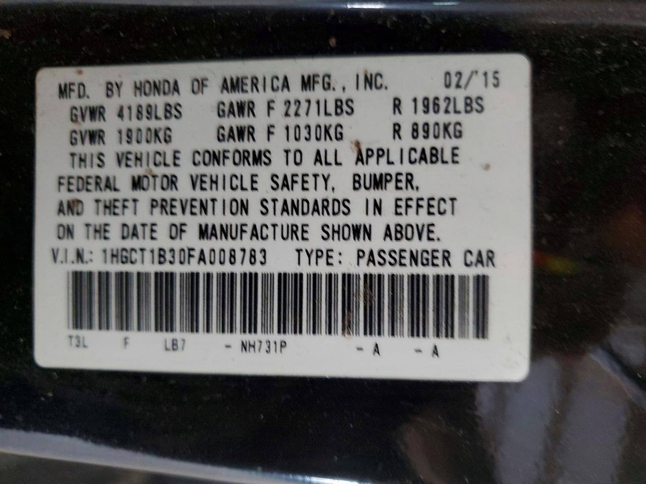 2015 Honda Accord Lx-s Black vin: 1HGCT1B30FA008783