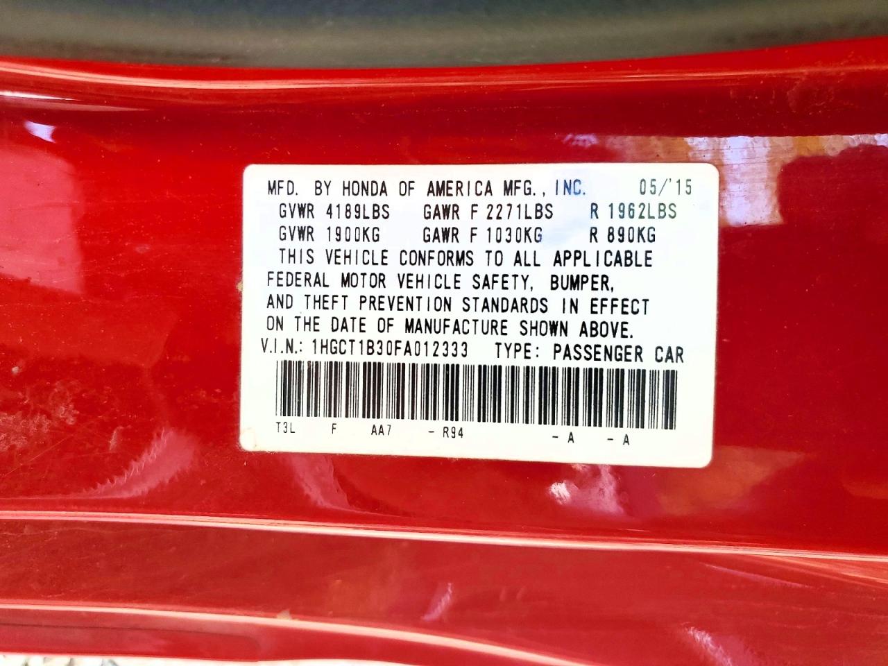 2015 Honda Accord Lx-s Красный vin: 1HGCT1B30FA012333