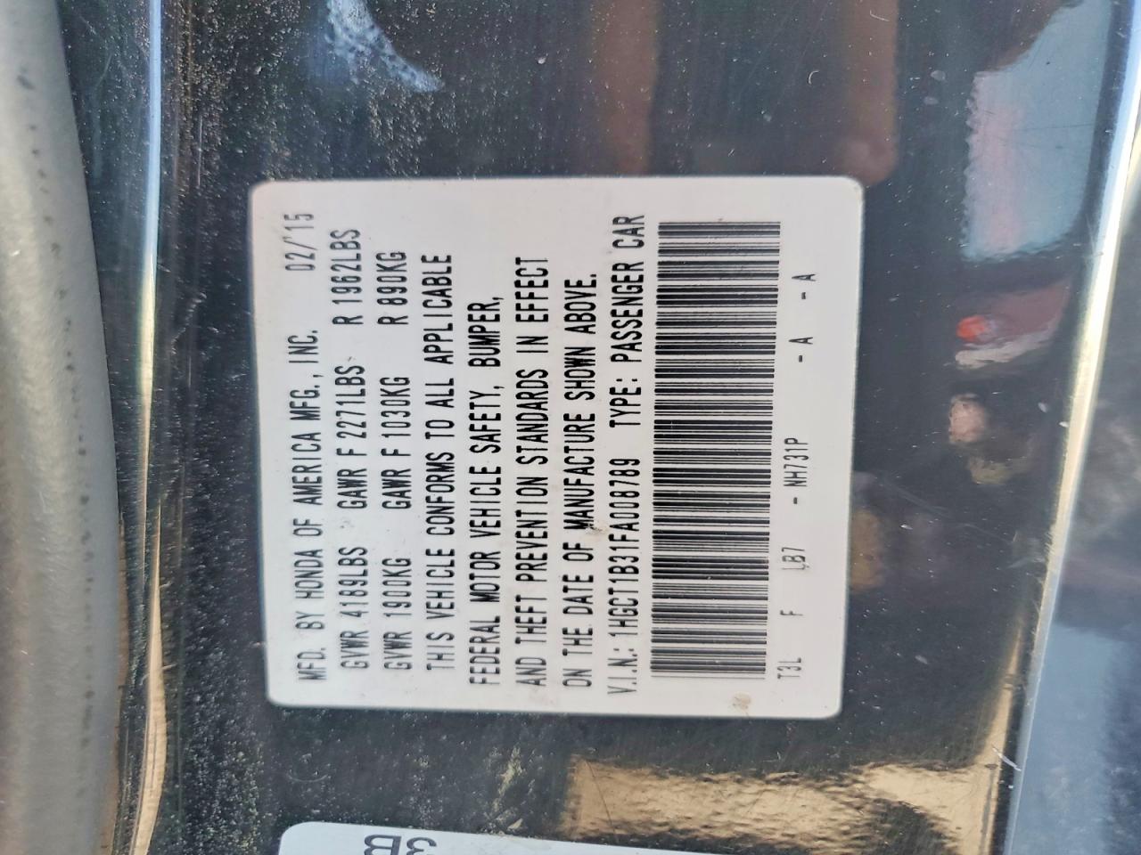 2015 Honda Accord Lx-s Черный vin: 1HGCT1B31FA008789