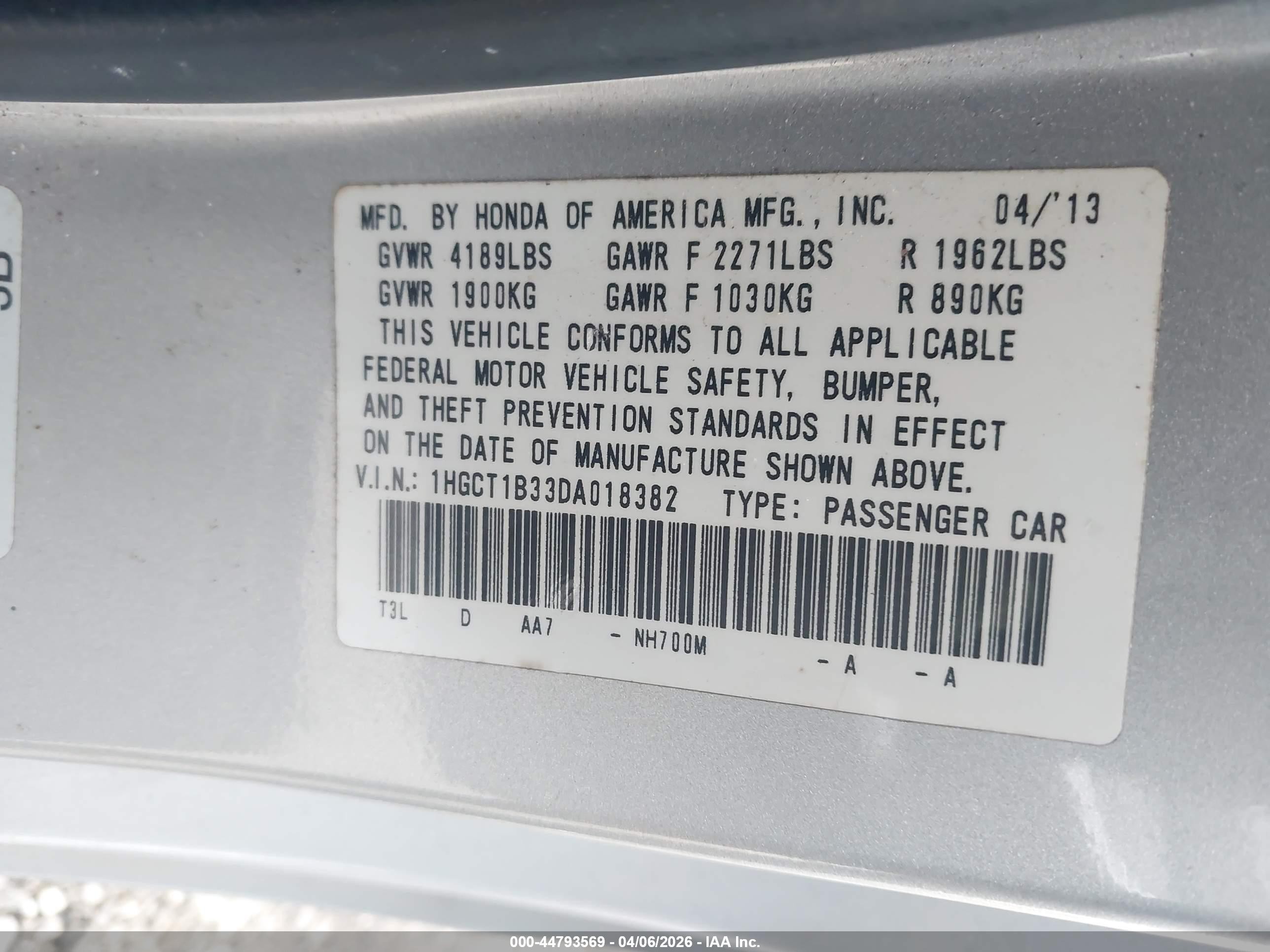 2013 Honda Accord Lx-s Серебряный vin: 1HGCT1B33DA018382