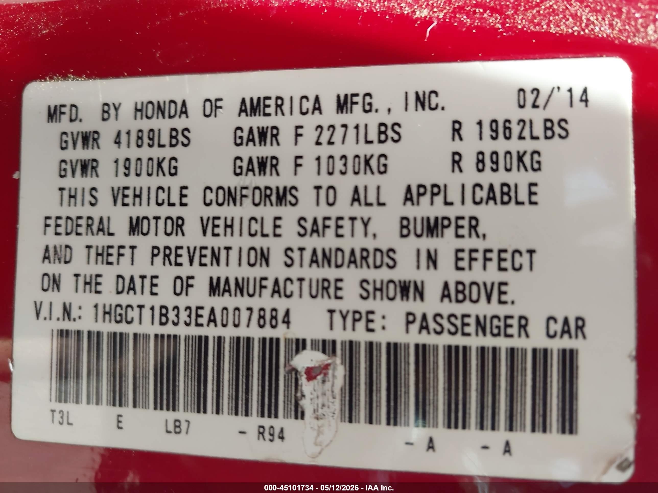 2014 Honda Accord Lx-s Red vin: 1HGCT1B33EA007884