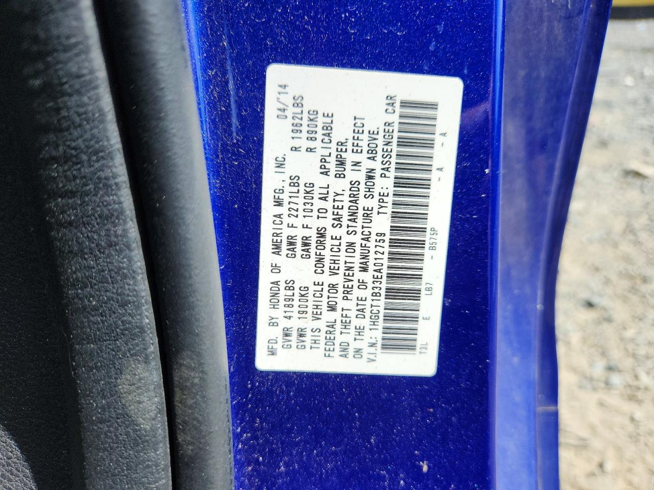 2014 Honda Accord Lx-s Blue vin: 1HGCT1B33EA012759
