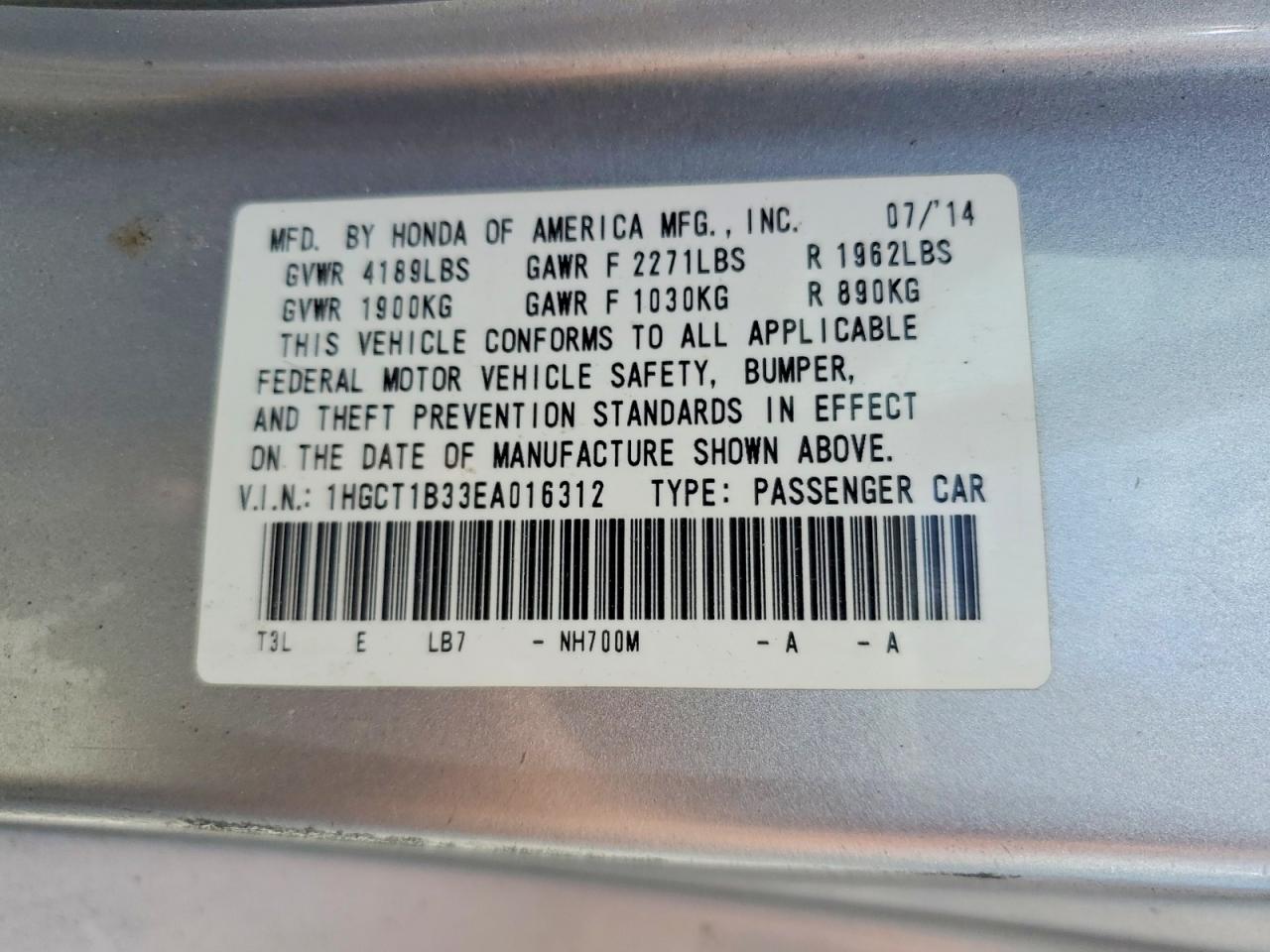 2014 Honda Accord Lx-s Silver vin: 1HGCT1B33EA016312