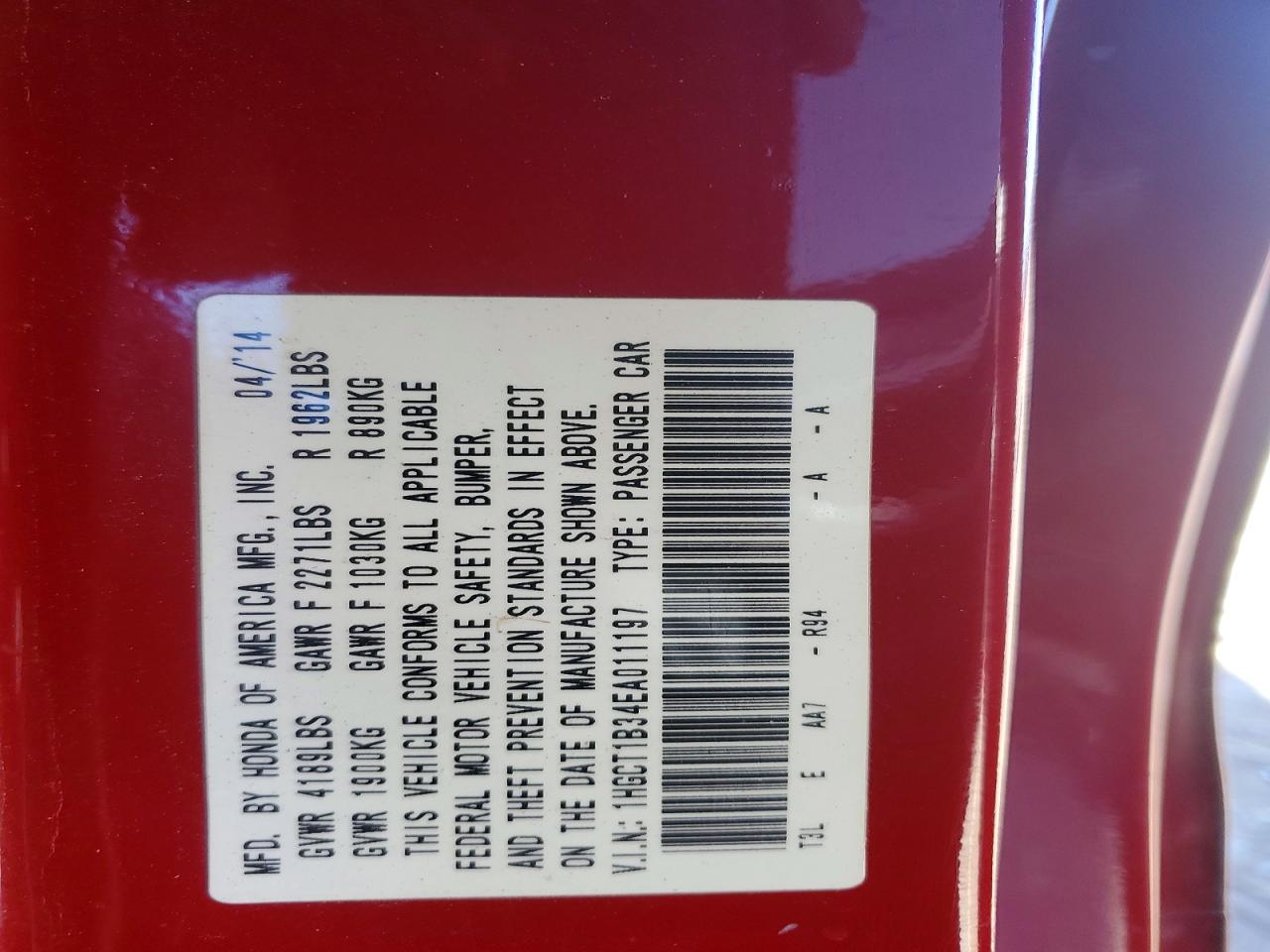 2014 Honda Accord Lx-s Red vin: 1HGCT1B34EA011197