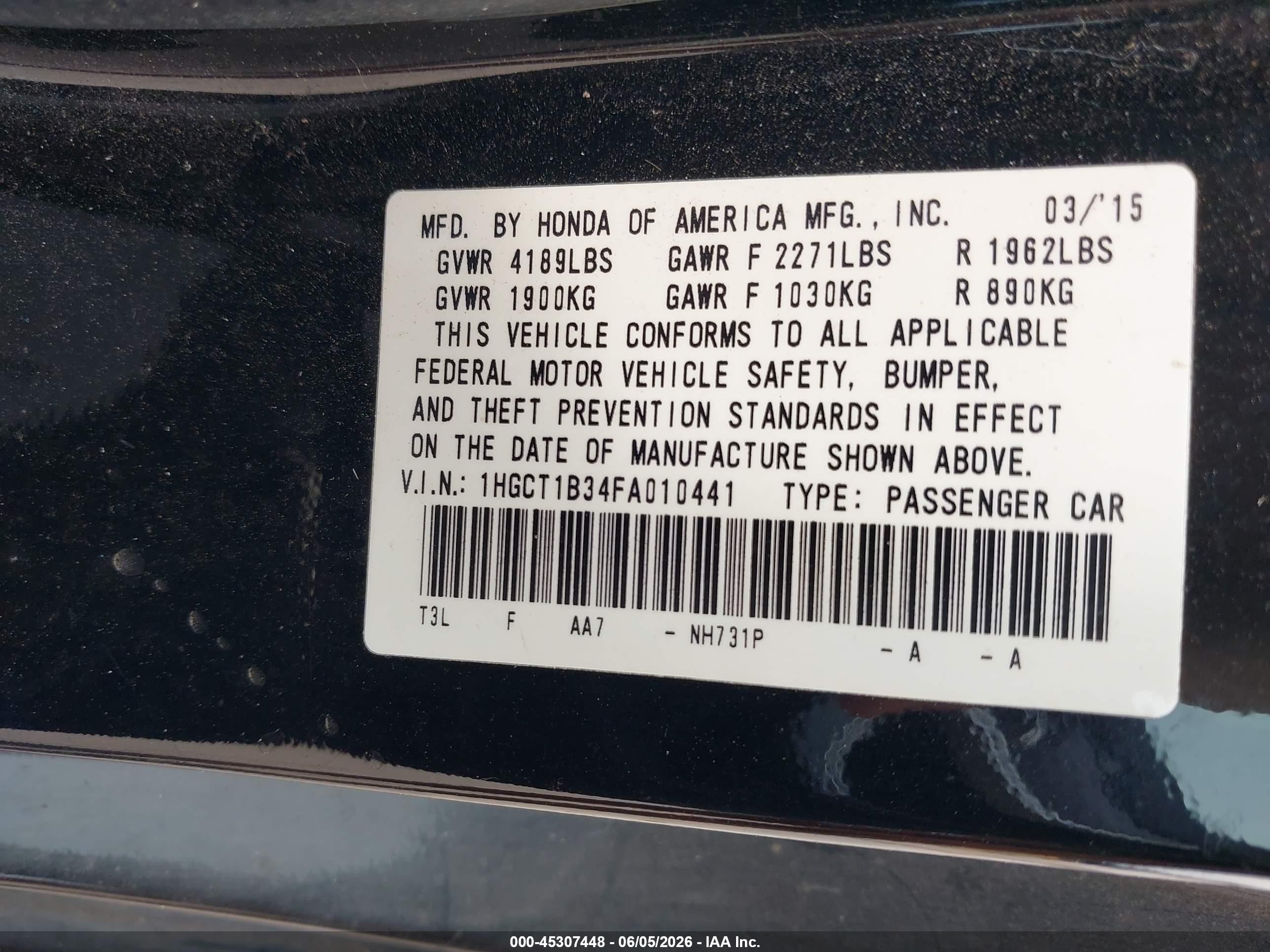 2015 Honda Accord Lx-s Black vin: 1HGCT1B34FA010441