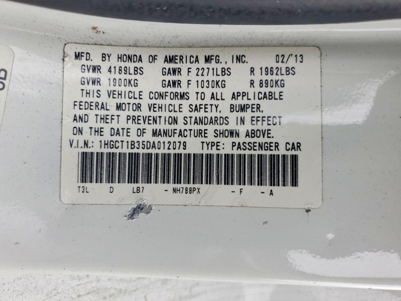 2013 Honda Accord Lx-s Белый vin: 1HGCT1B35DA012079