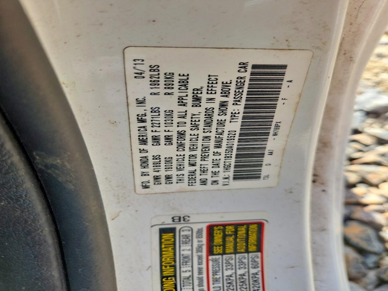 2013 Honda Accord Lx-s White vin: 1HGCT1B35DA019520