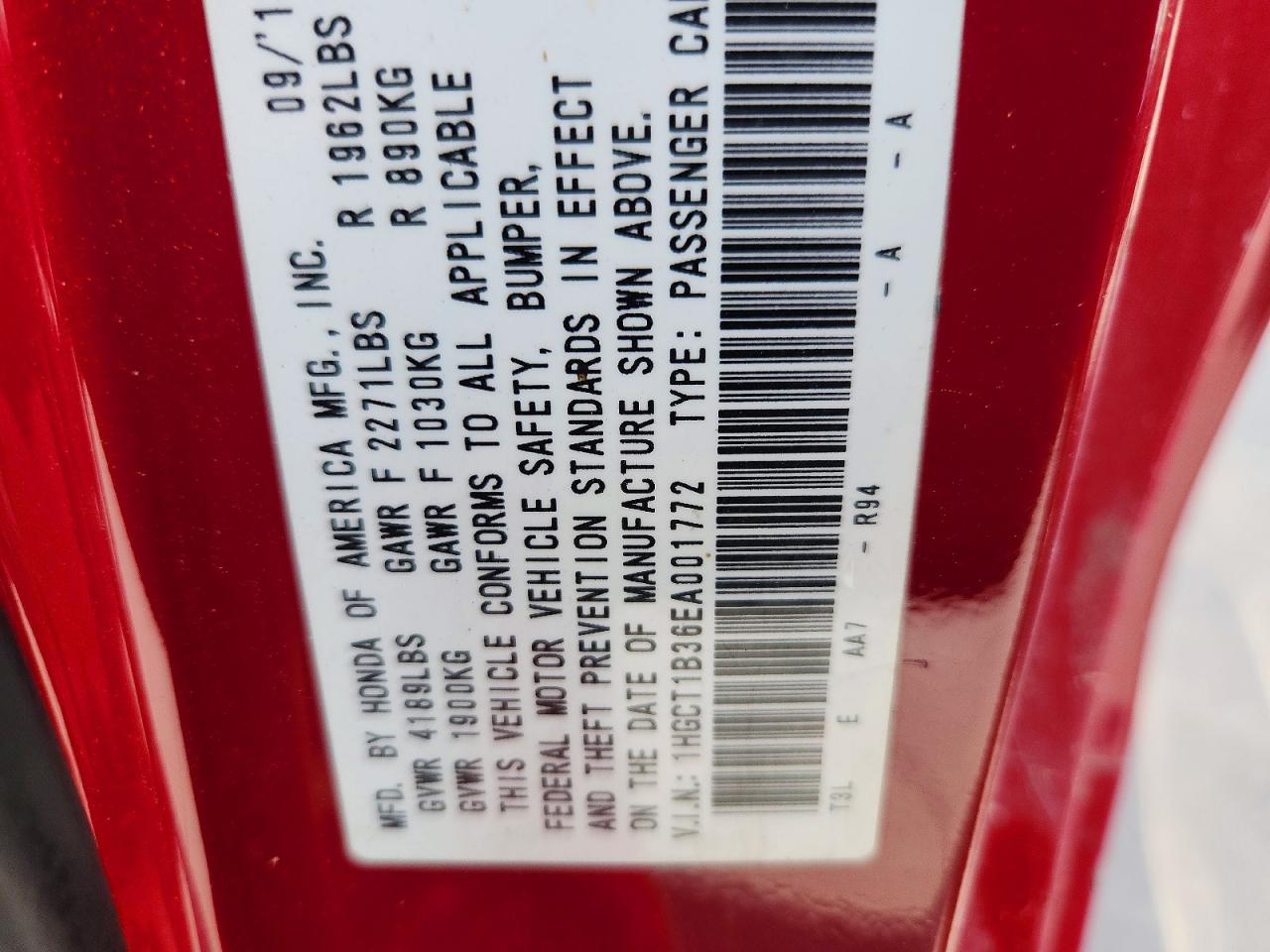 2014 Honda Accord Lx-s Red vin: 1HGCT1B36EA001772