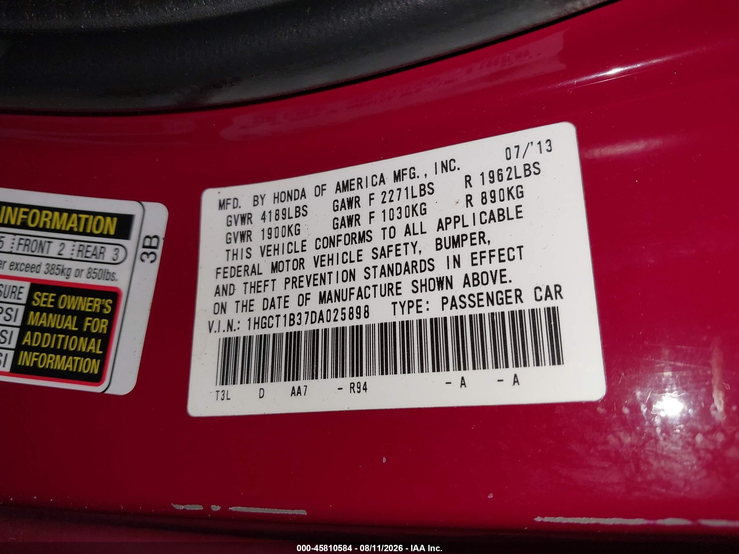2013 Honda Accord Lx-s Red vin: 1HGCT1B37DA025898