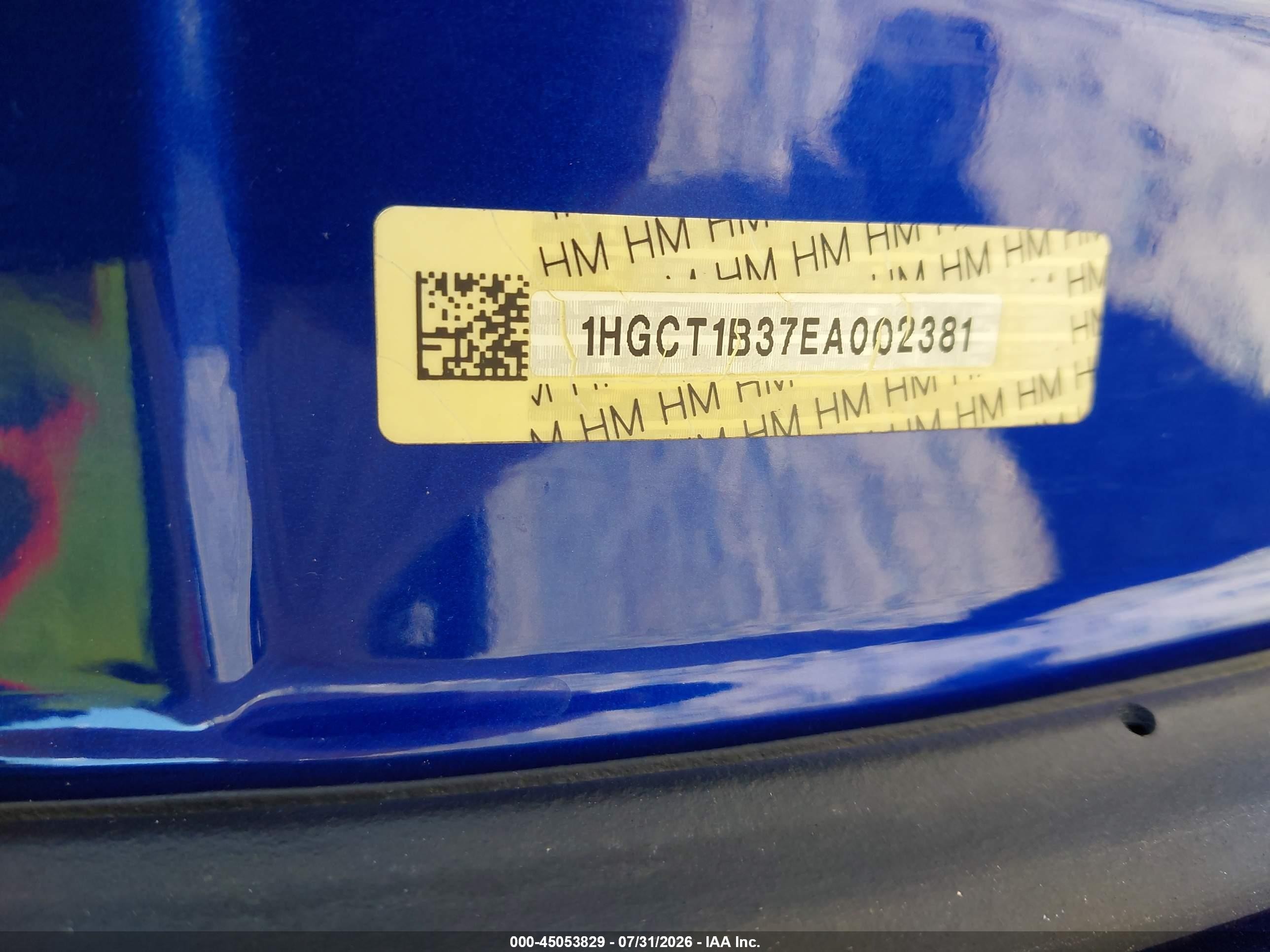 2014 Honda Accord Lx-s Blue vin: 1HGCT1B37EA002381
