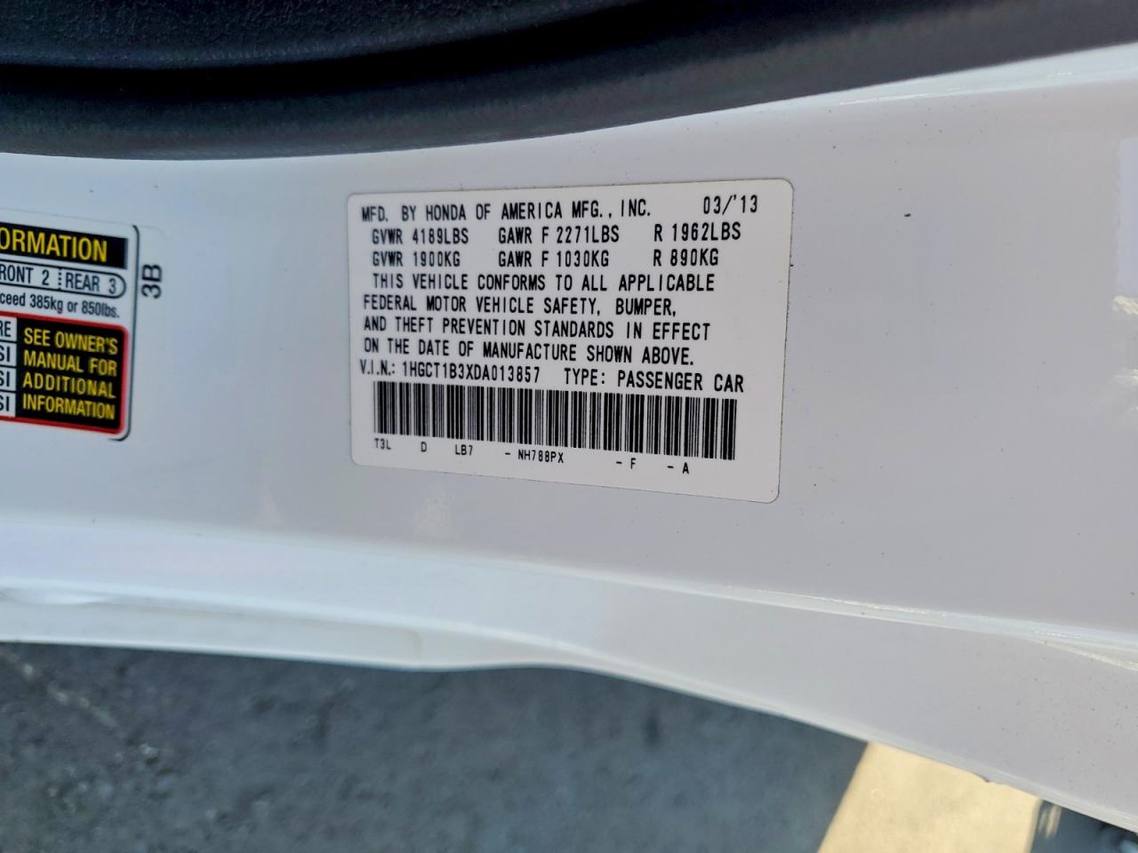 2013 Honda Accord Lx-s White vin: 1HGCT1B3XDA013857