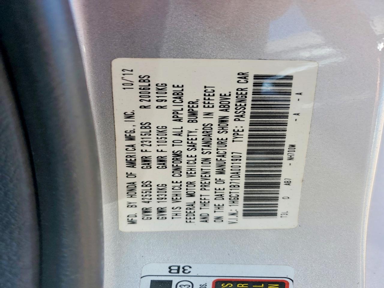 2013 Honda Accord Ex Silver vin: 1HGCT1B71DA001907