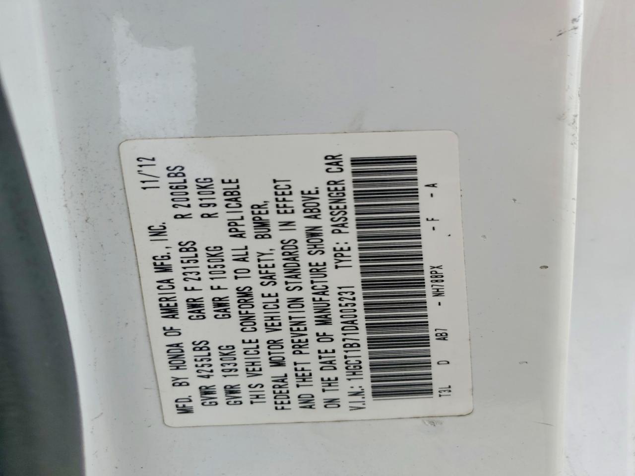 2013 Honda Accord Ex White vin: 1HGCT1B71DA005231