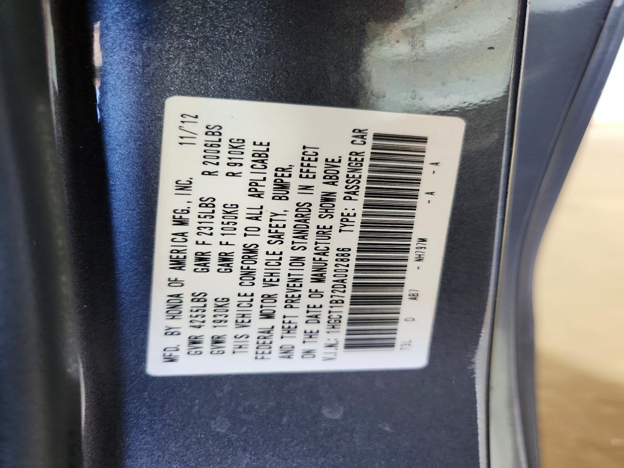 2013 Honda Accord Ex Gray vin: 1HGCT1B72DA002886