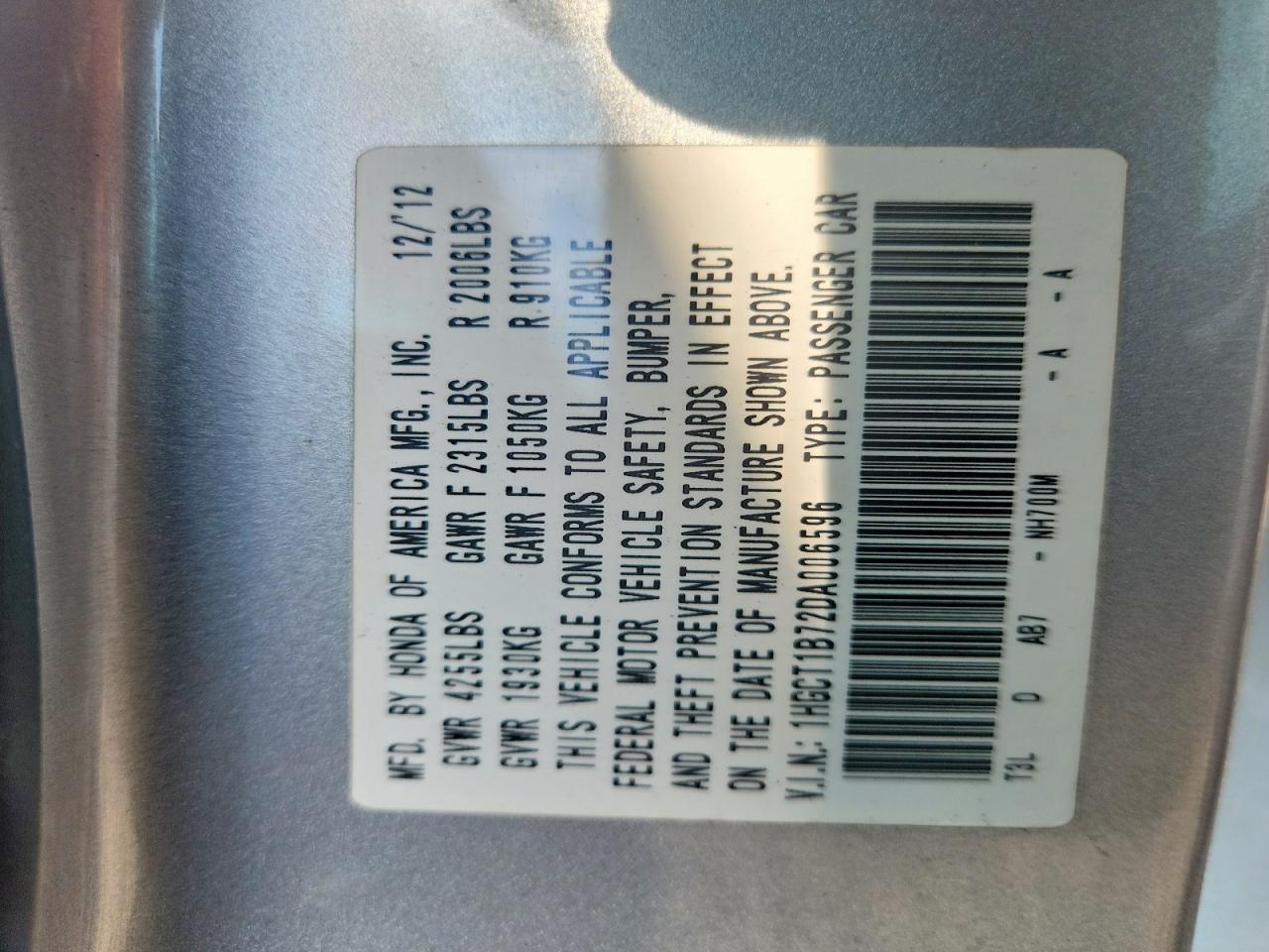 2013 Honda Accord Ex Silver vin: 1HGCT1B72DA006596