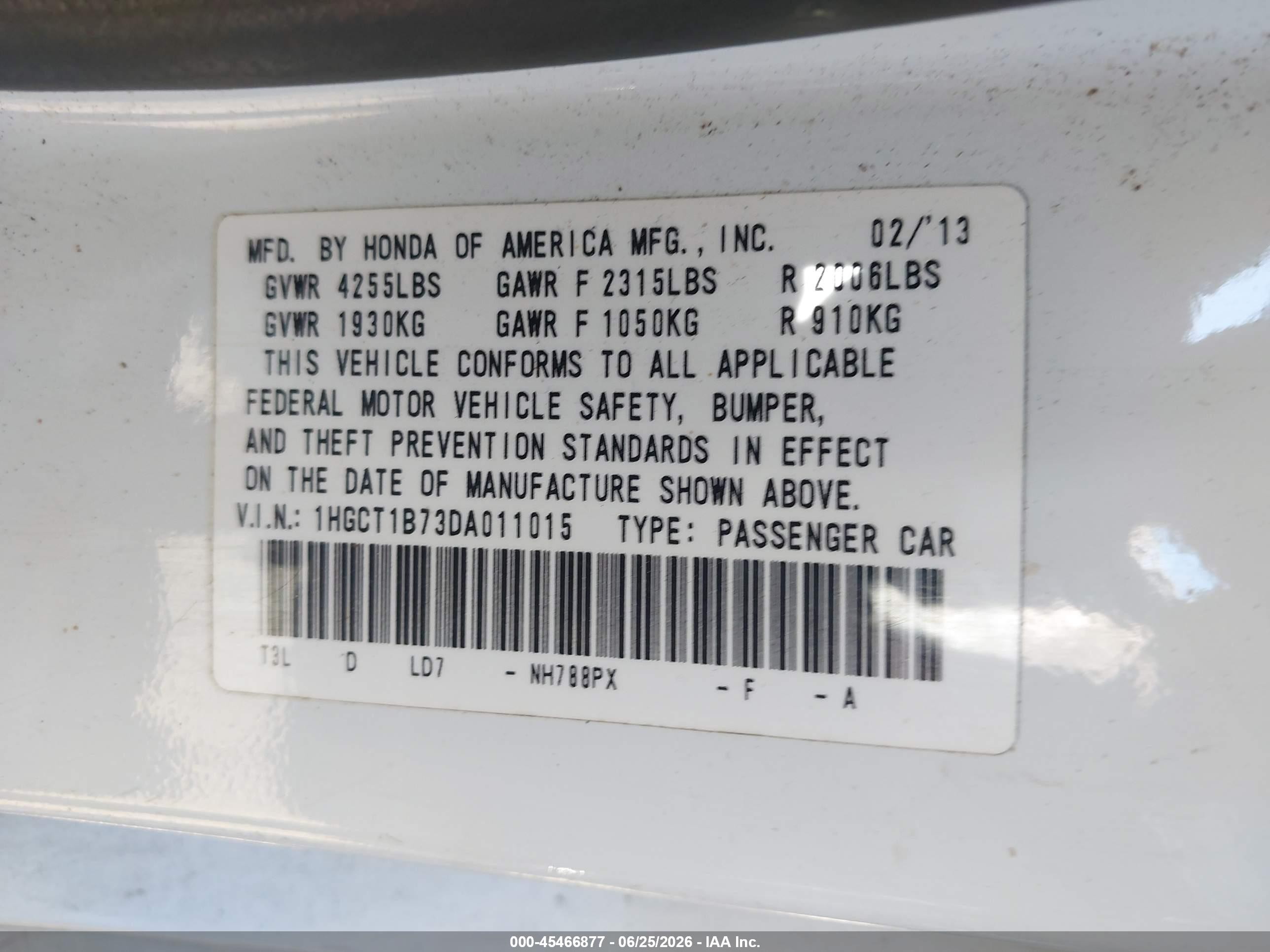 2013 Honda Accord Ex White vin: 1HGCT1B73DA011015