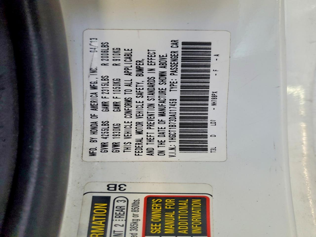 2013 Honda Accord Ex White vin: 1HGCT1B73DA017459