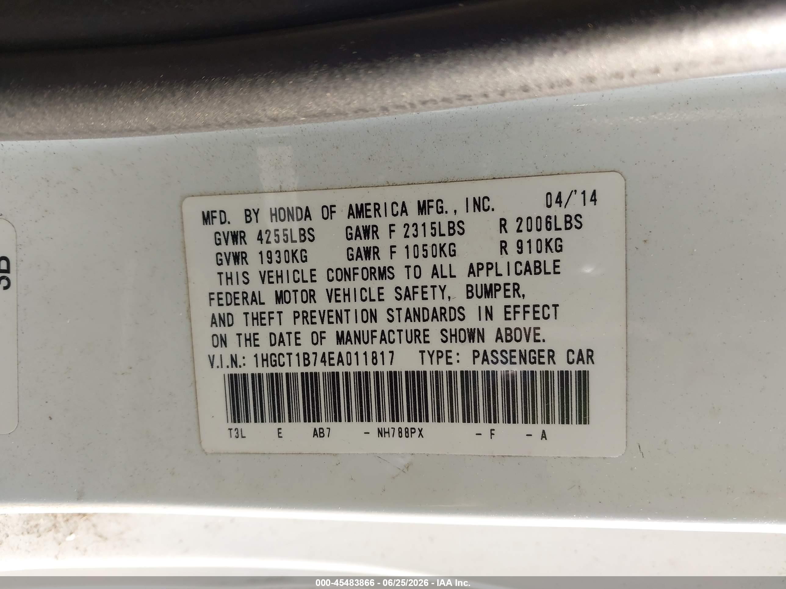 2014 Honda Accord Ex White vin: 1HGCT1B74EA011817
