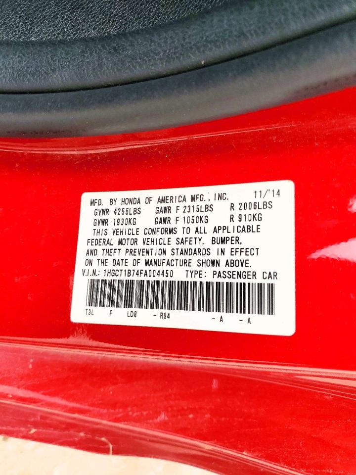 2015 Honda Accord Ex Красный vin: 1HGCT1B74FA004450