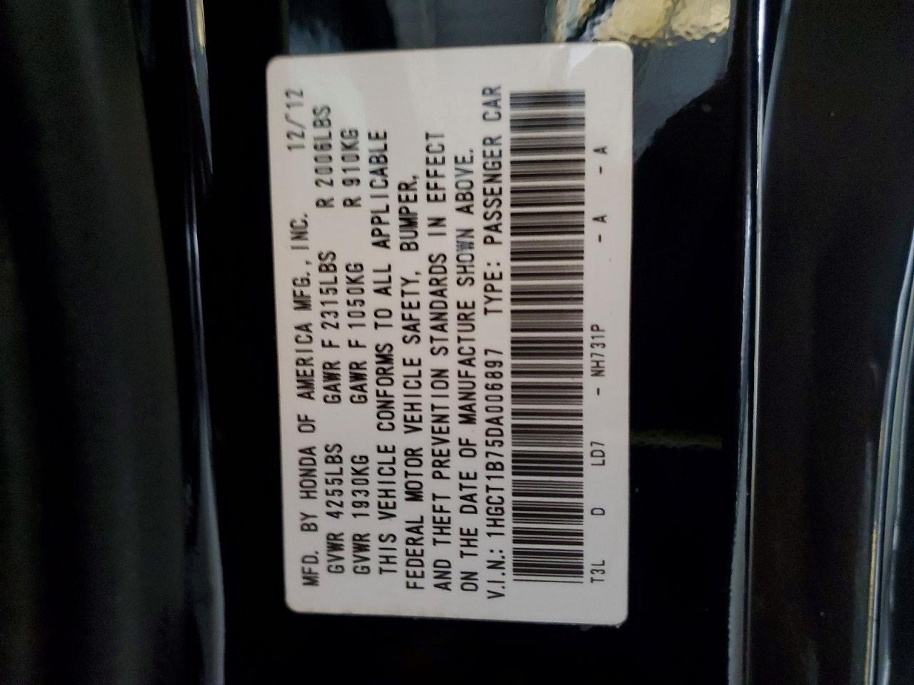 2013 Honda Accord Ex Black vin: 1HGCT1B75DA006897